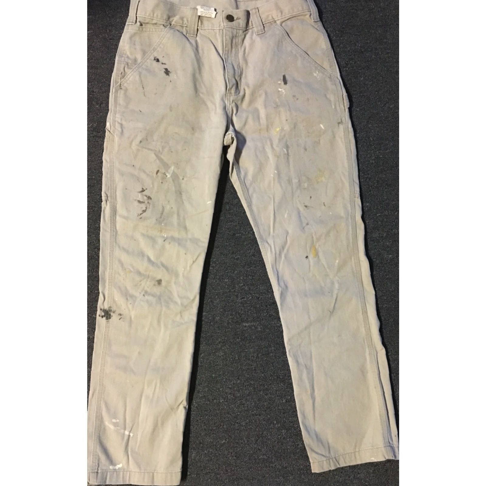 Carhartt VINTAGE Carhartt Distress Paint Splatter Pants 33/31 Beige Grunge Biker Punk Work 90s Mens Pants Size US 33 - 2 Thumbnail