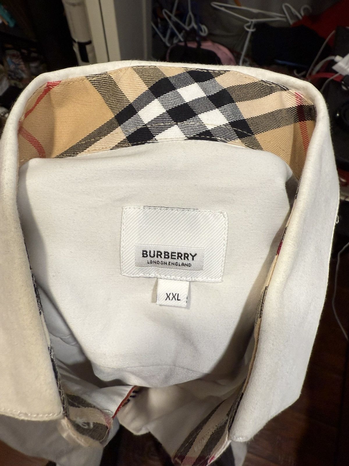 Burberry Burberry London White Collared Patterned Designer Button Up Size US XL / EU 56 / 4 - 3 Thumbnail