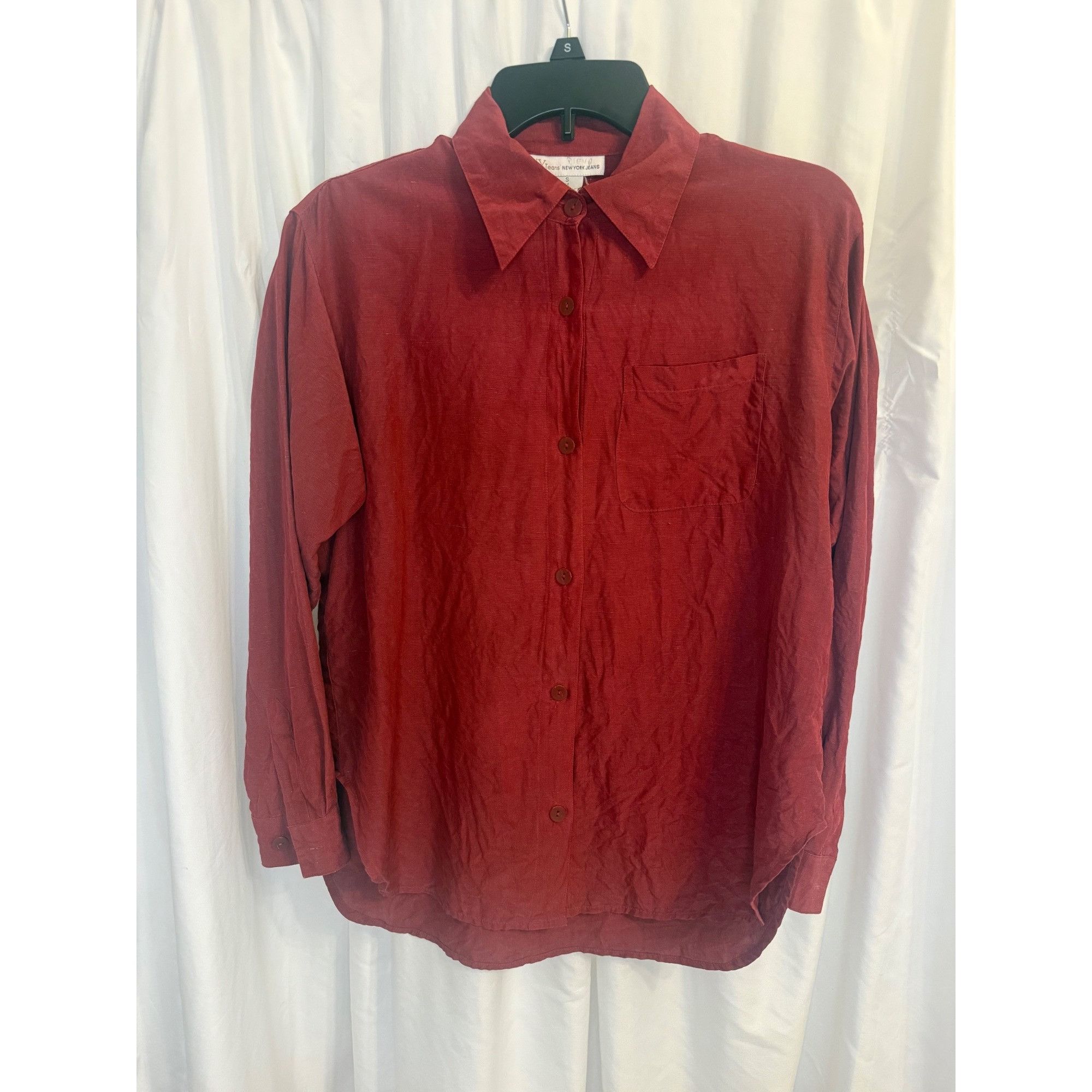 Other NY Jeans Red Silk Linen Blend Button-Up Shirt S Size S / US 4 / IT 40 - 1 Thumbnail