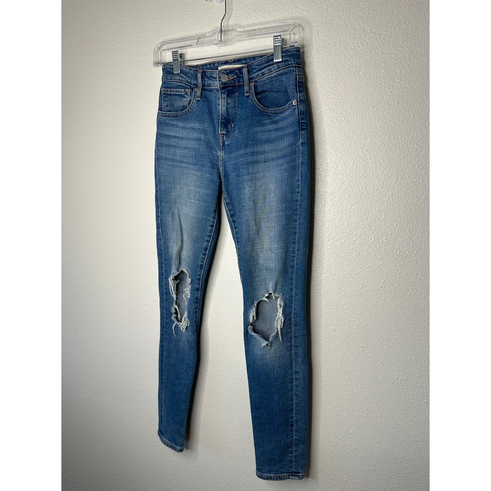 Levi's Levis Medium Wash 721 HighRise Distress Knee Skinny Jean 25 Size 25" / US 0 / IT 36 - 1 Thumbnail