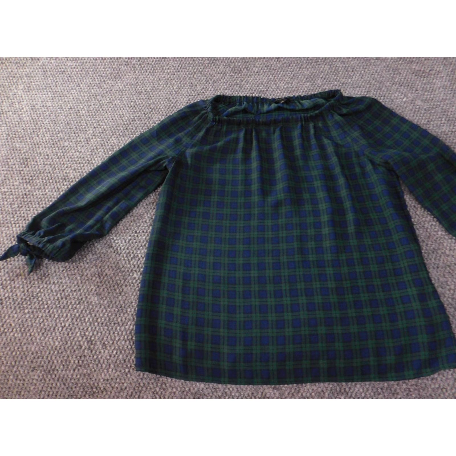 Talbots Talbots Blouse PS Petites Womens Green Plaid Top Pullover Crew Neck Polyester Long Sleeve Casual Stretch PS Petites Womens Blouse Size S / US 4 / IT 40 - 3 Thumbnail