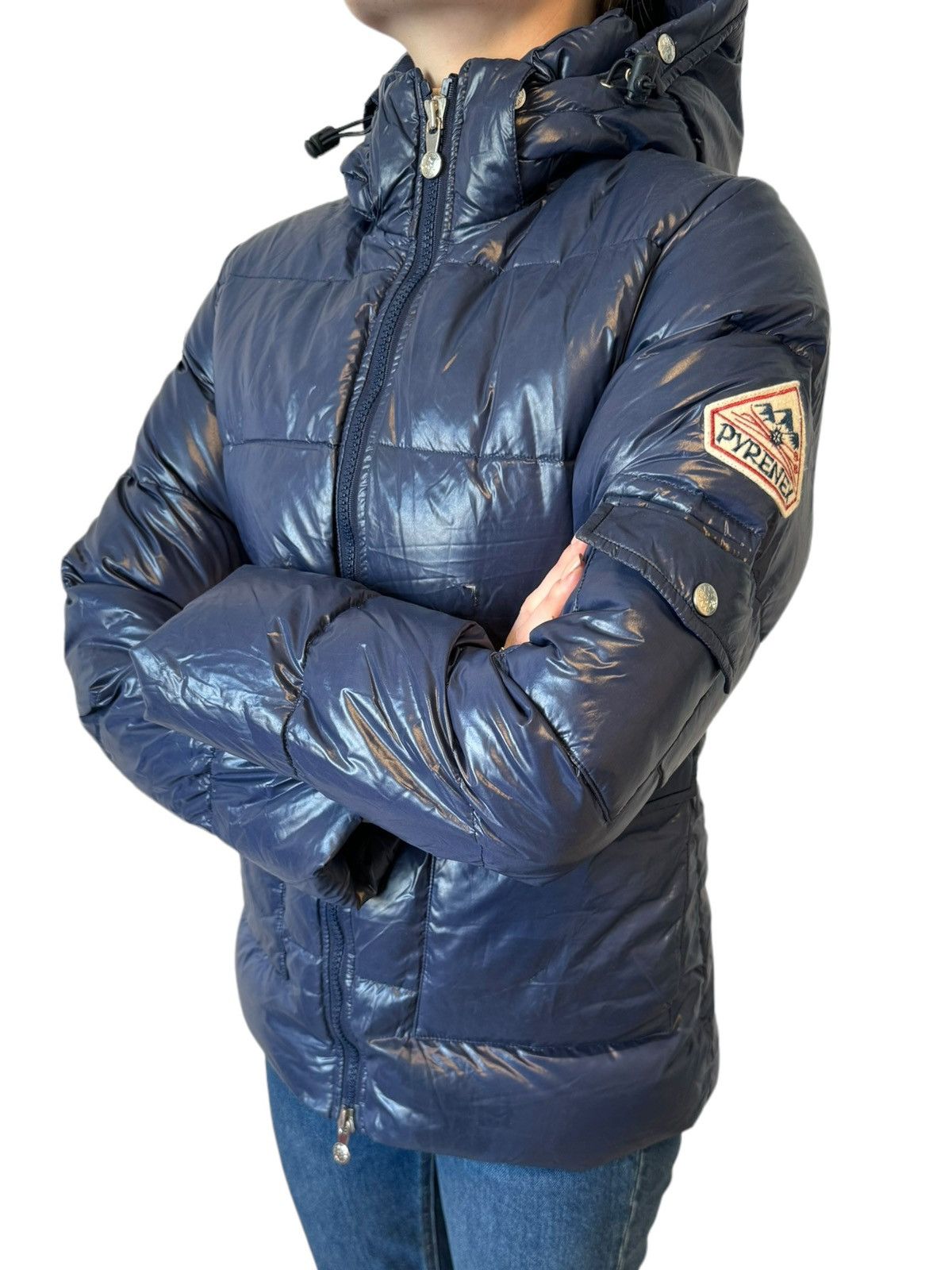 image of Pyrenex Shiny Down Ladies Puffer Blue Jacket 38 Medium in Navy, Women's