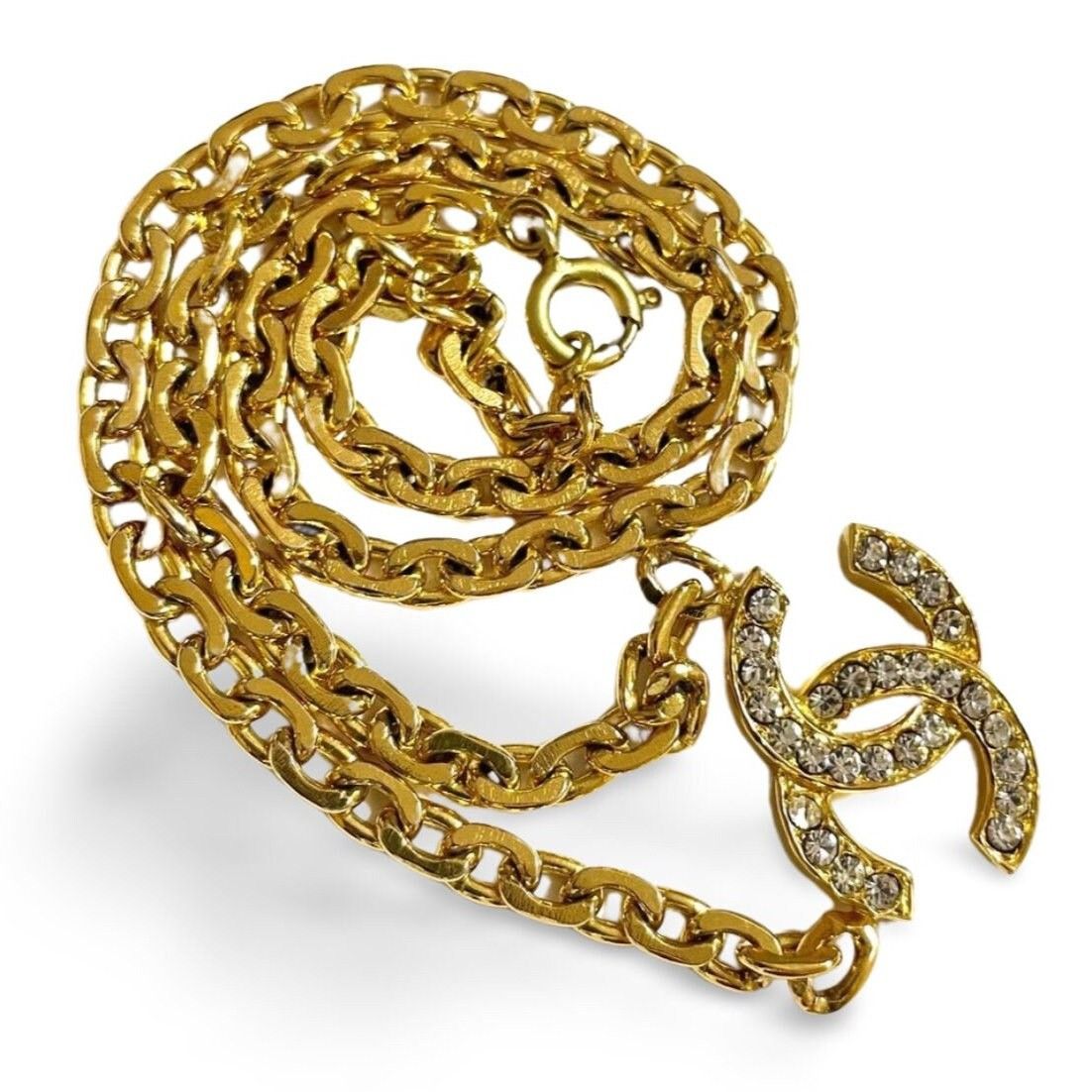 Chanel Vintage CHANEL golden chain necklace with crystal CC mark Size ONE SIZE - 4 Thumbnail