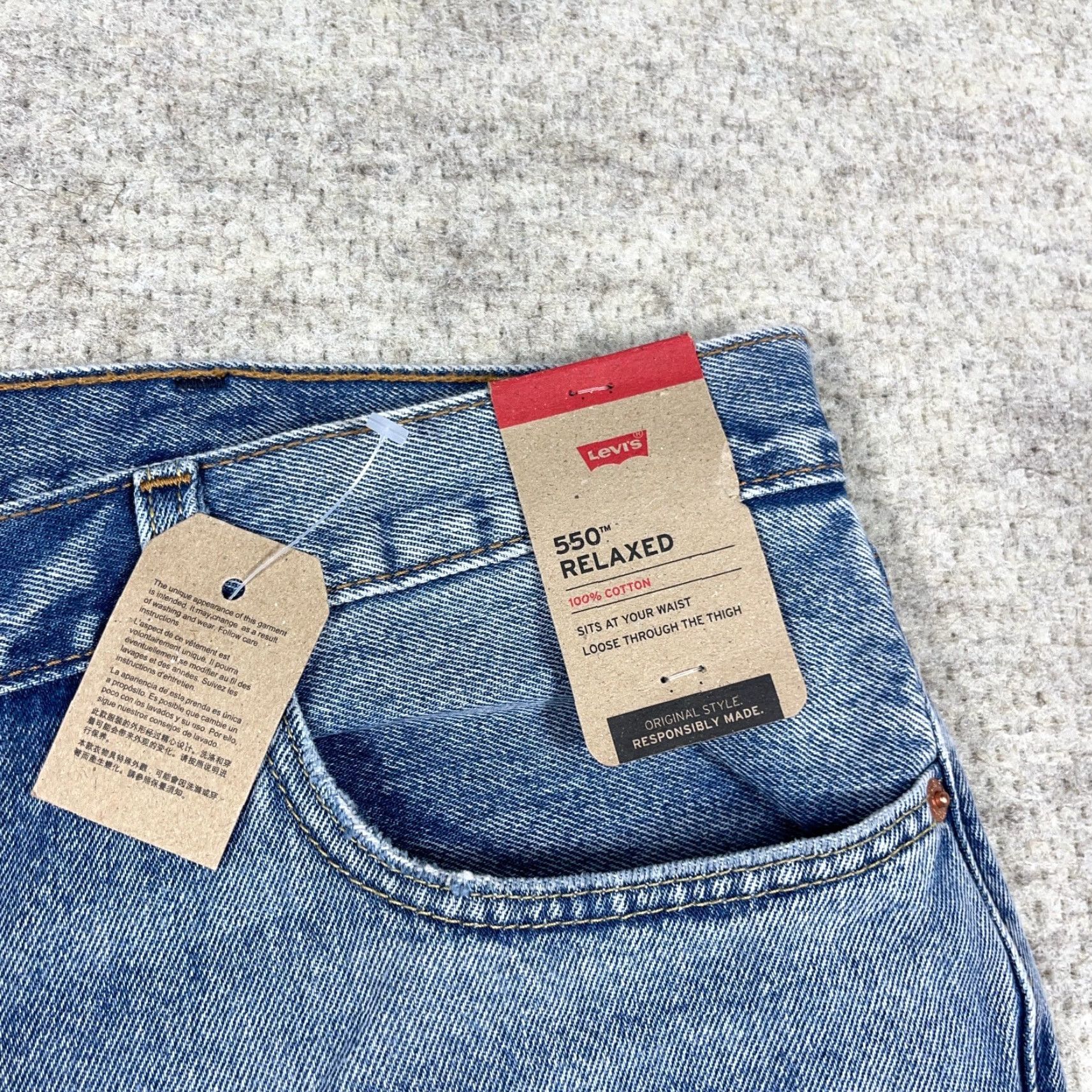 Levi's Levi's 550 Jeans Men 42x30 Relaxed Fit Distressed Blue Cotton Denim Medium Wash 5-Pocket Regular Inseam 30in Size US 42 / EU 58 - 6 Thumbnail
