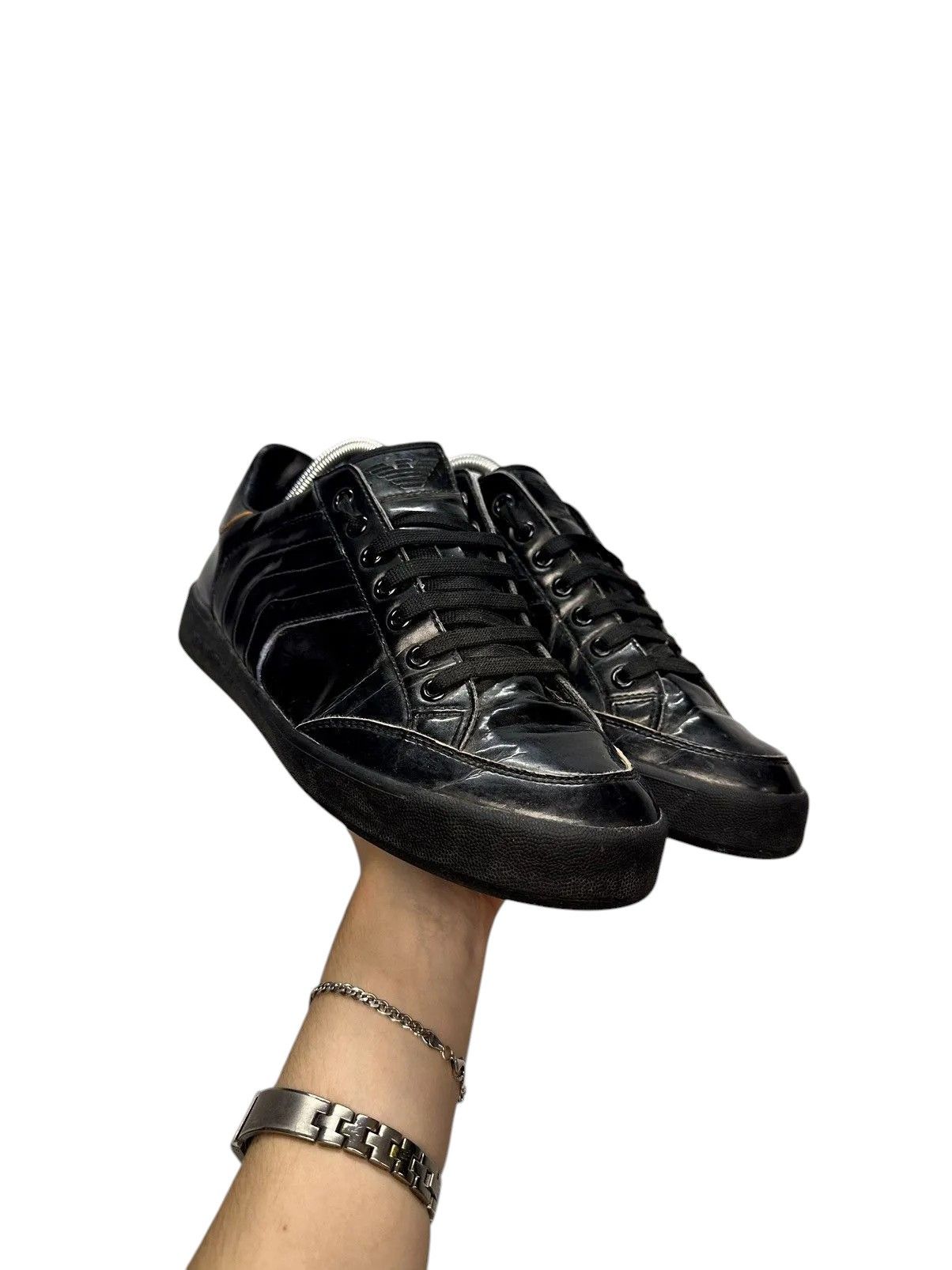 Armani Vintage Armani Black Leather Sneakers Low Top 42.5 Size US 9 / EU 42 - 2 Thumbnail