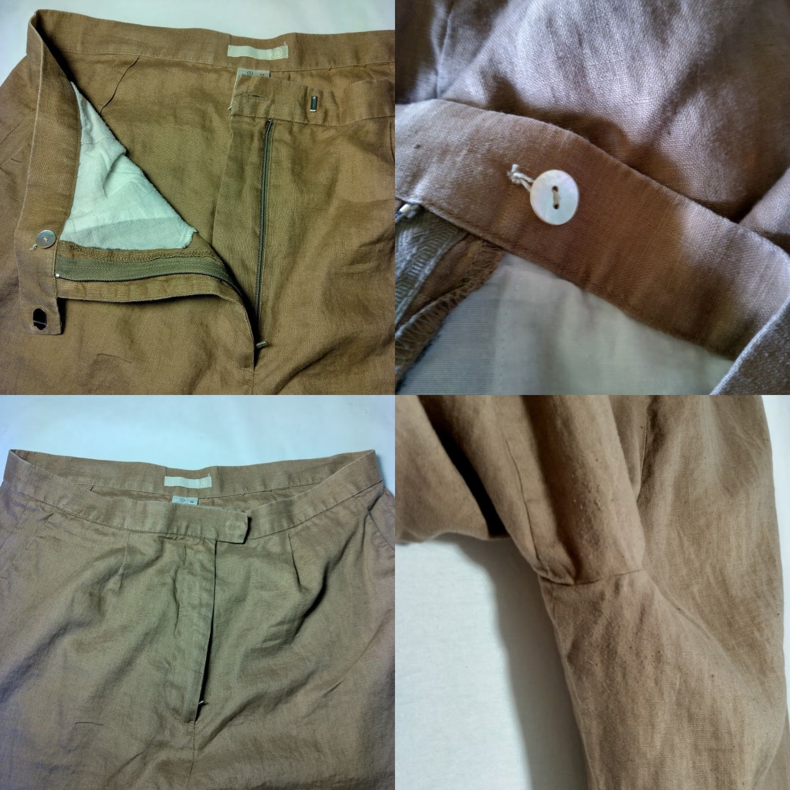 J Brand VINTAGE R Brand Linen Pants Womens Size 12 Cropped Pleated Beige Classic Lagenlook Size 34" / US 12 / IT 48 - 8 Thumbnail