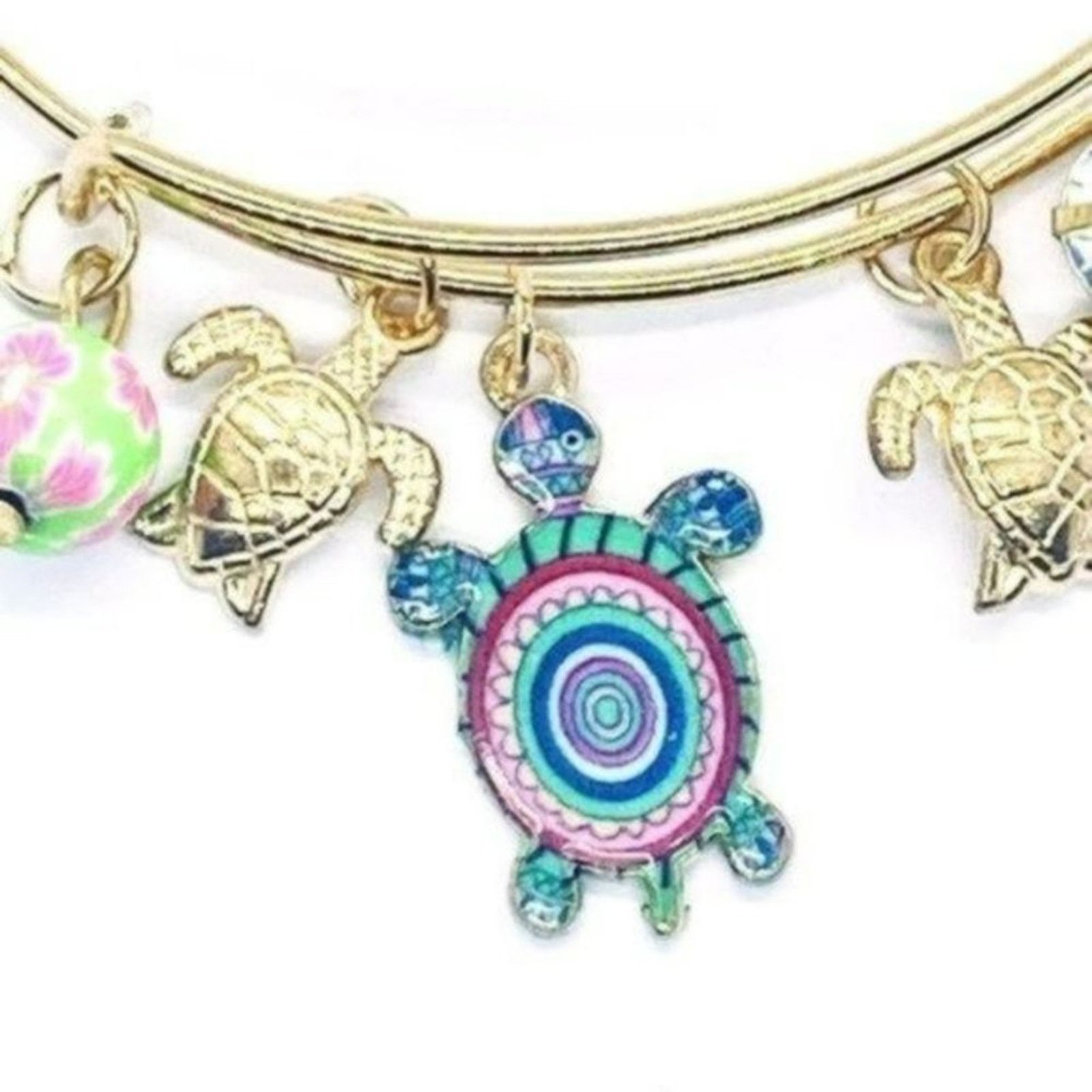 Boutique Moschino Beaded Sea Turtle Charm Colorful Bangle Bracelet Size ONE SIZE - 5 Thumbnail