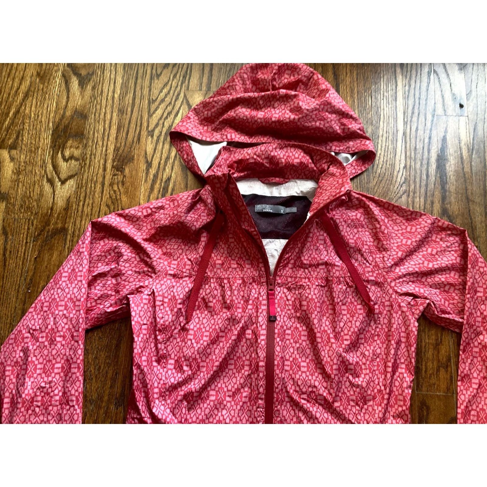 Prana prAna Eliza Rain Jacket Womens Size Small Pink Hooded Full Zip Geometric Print Size S / US 4 / IT 40 - 4 Thumbnail