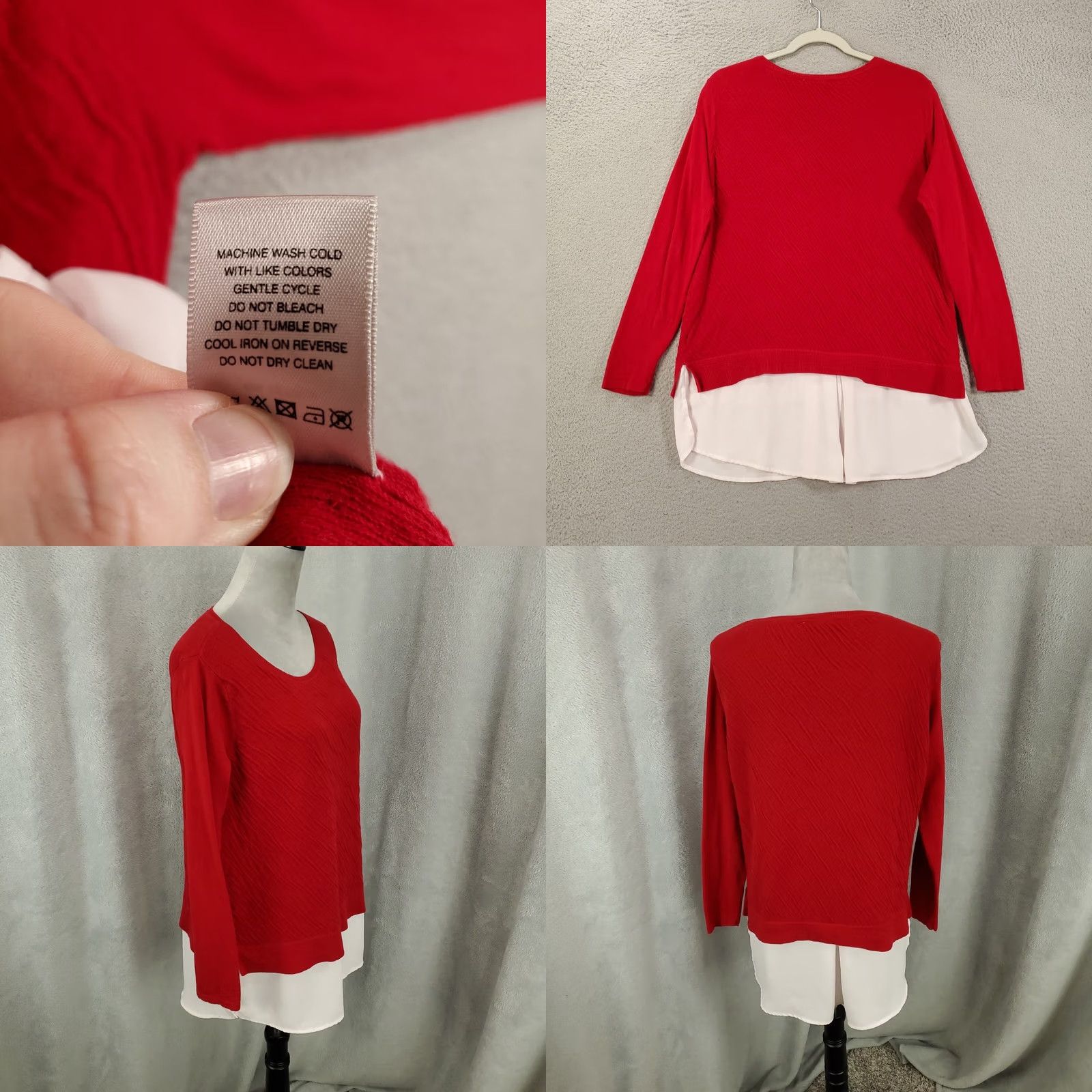Vintage John Mark Womens Medium Red White Lining Knit Pullover Two Piece Set Top Blouse Tunic Casual Sleeve Round Neck Size M / US 6-8 / IT 42-44 - 8 Thumbnail
