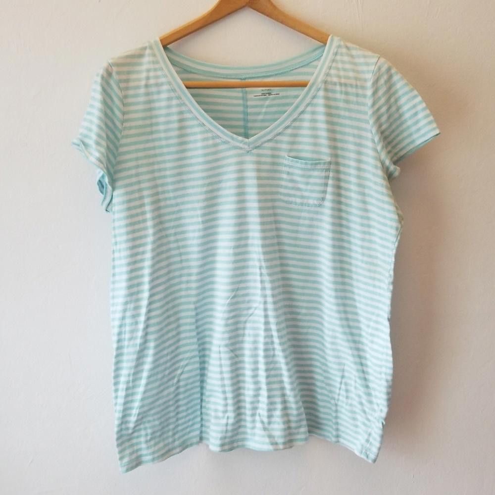 Designer Striped V-Neck Pocket Tee, XL Size XL / US 12-14 / IT 48-50 - 1 Thumbnail