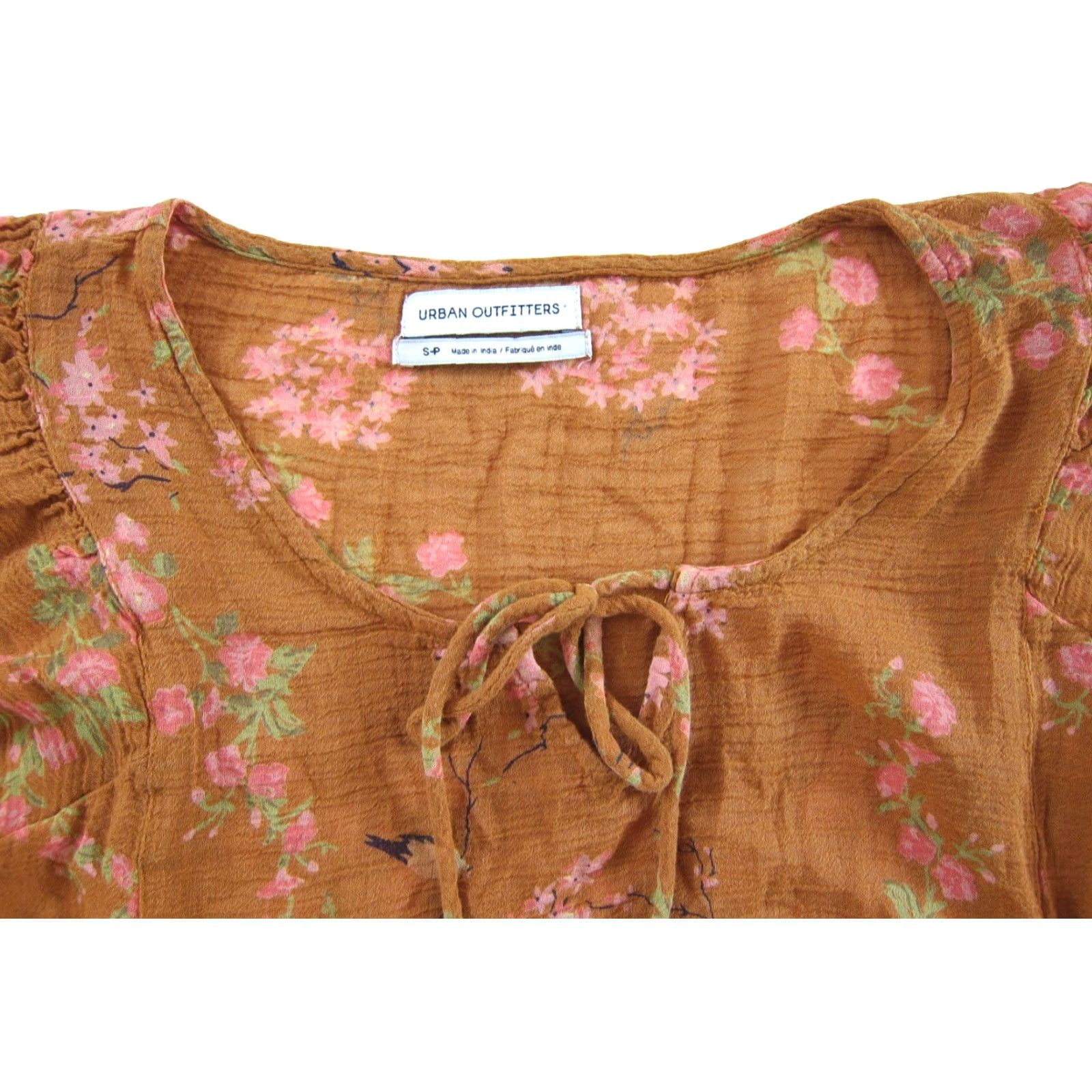 Urban Outfitters Urban Outfitters Blouse S Cropped Cotton Floral Brown Pink Lightweight Bohemian 90s Style Womens Size S / US 4 / IT 40 - 3 Thumbnail