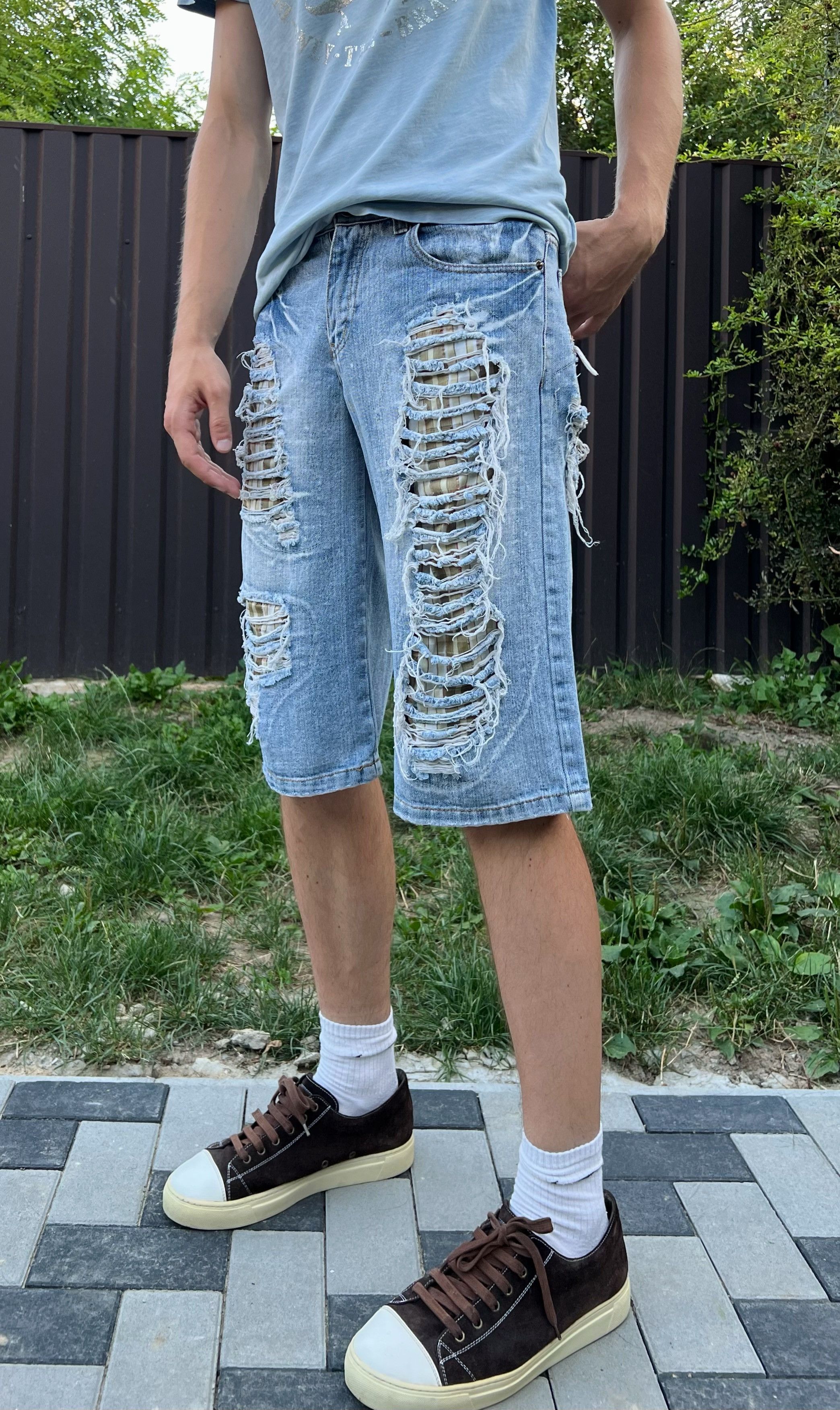 Japanese Brand 🥶Y2K Vintage Ripped Distressed Thrashed Denim Long Shorts Size US 30 / EU 46 - 4 Thumbnail