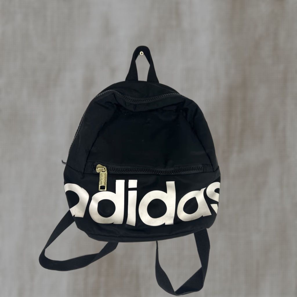 Adidas ADIDAS Unisex Linear Mini Backpack Black White 9.5"H 10"L 3"W Zipper Gold Zip Bag Polyester Mens Womens Backpack Size ONE SIZE - 1 Thumbnail