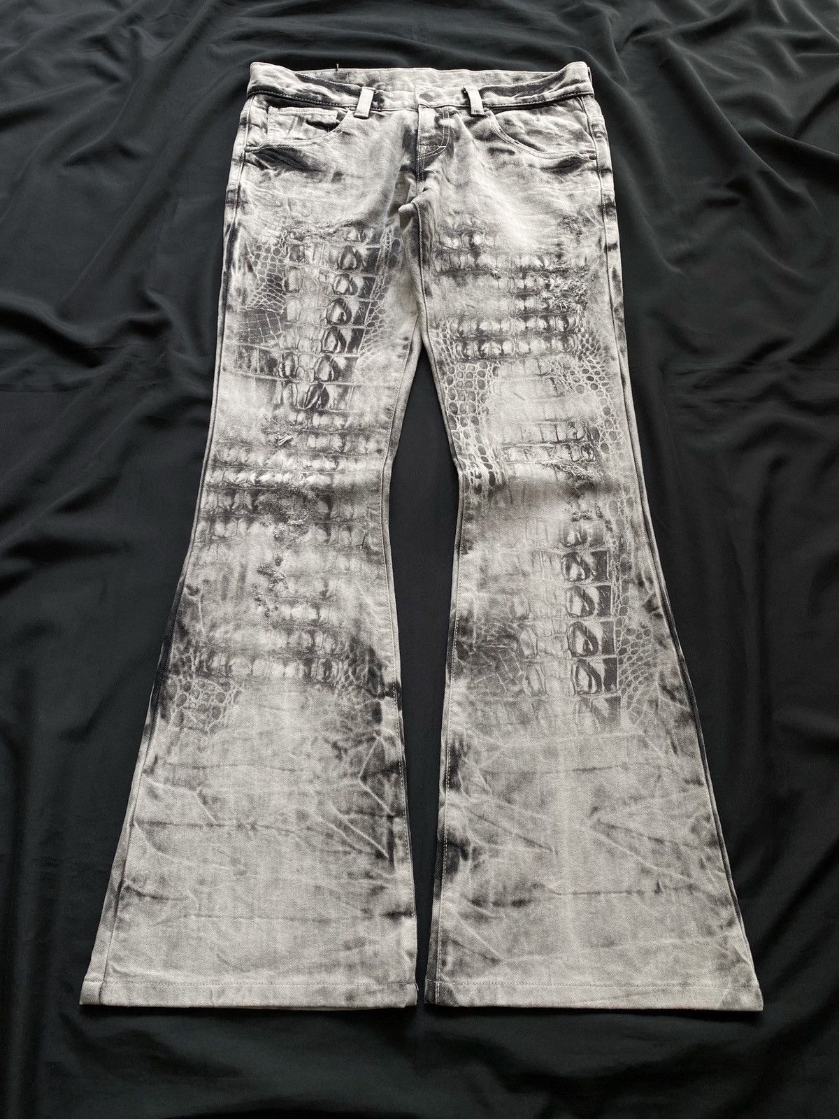 【TORNADO MART】crocodile flared pants 00s Tornado Mart Crocodile Skin Flared Lace-Up Pants – Paroxa