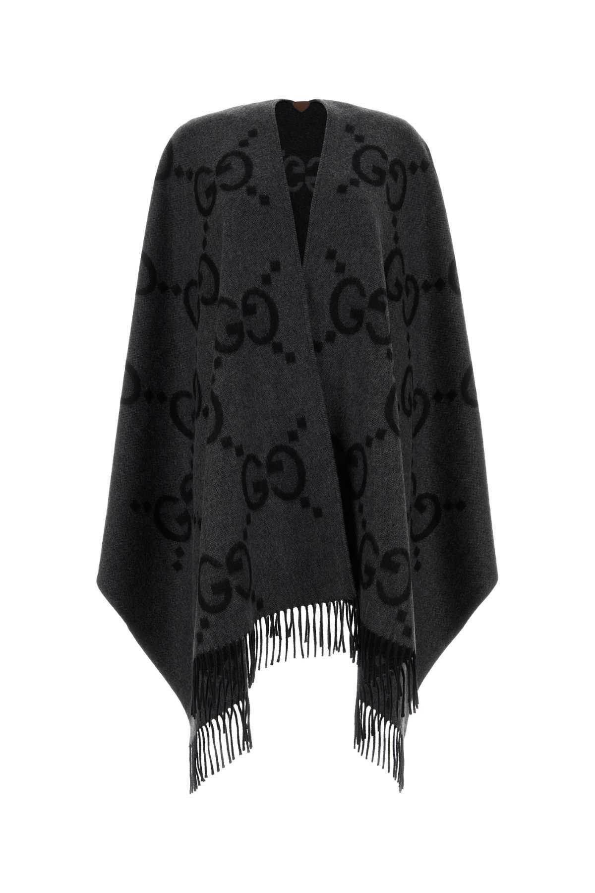 image of Gucci Embroidered Cashmere Reversible Cape in Grey, Women's (Size Medium)