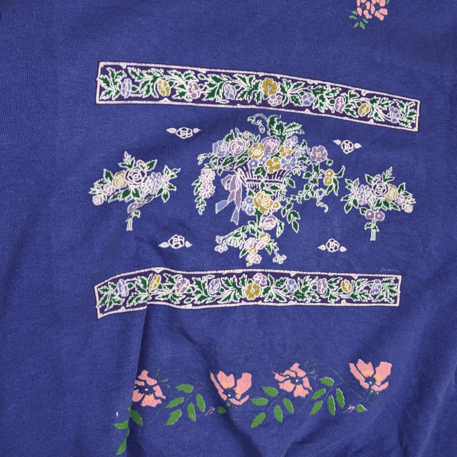 Vintage Vintage 90's COTTON GROOVE Paint Art Flower Sweatshirt Size US L / EU 52-54 / 3 - 6 Thumbnail