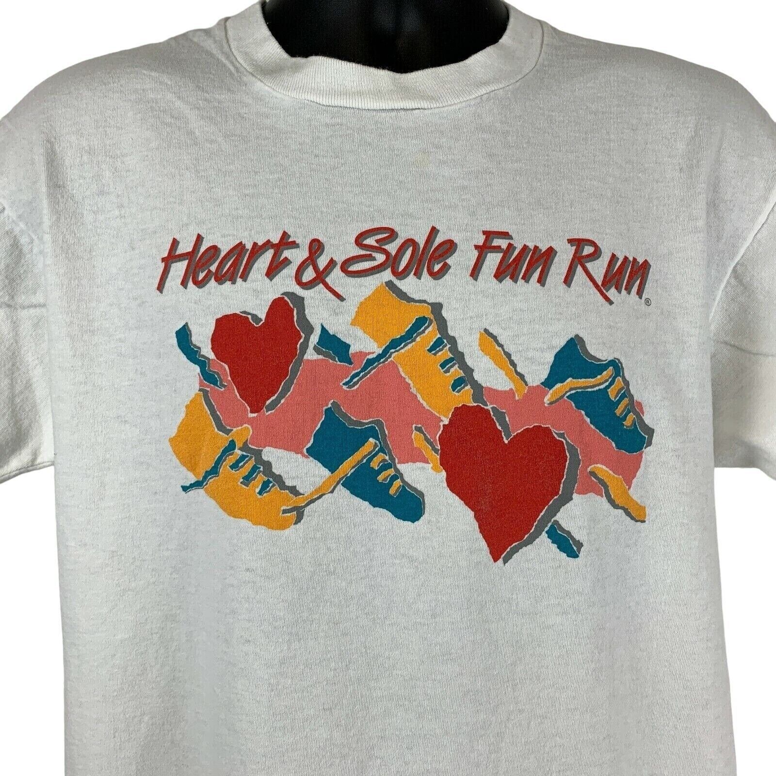 Fruit Of The Loom Vintage 90s Heart & Sole Fun Run T Shirt Houston White L Size US L / EU 52-54 / 3 - 1 Thumbnail