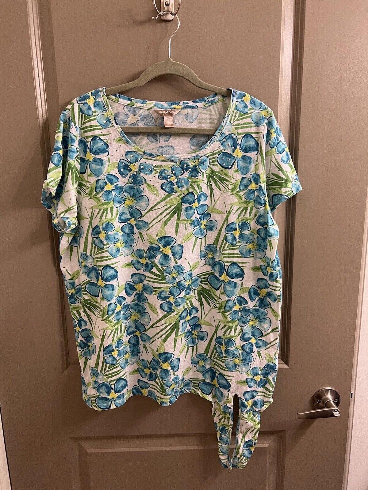 Designer WOMEN WHITE STAG Blue FLORAL Top XL Size XL / US 12-14 / IT 48-50 - 1 Thumbnail