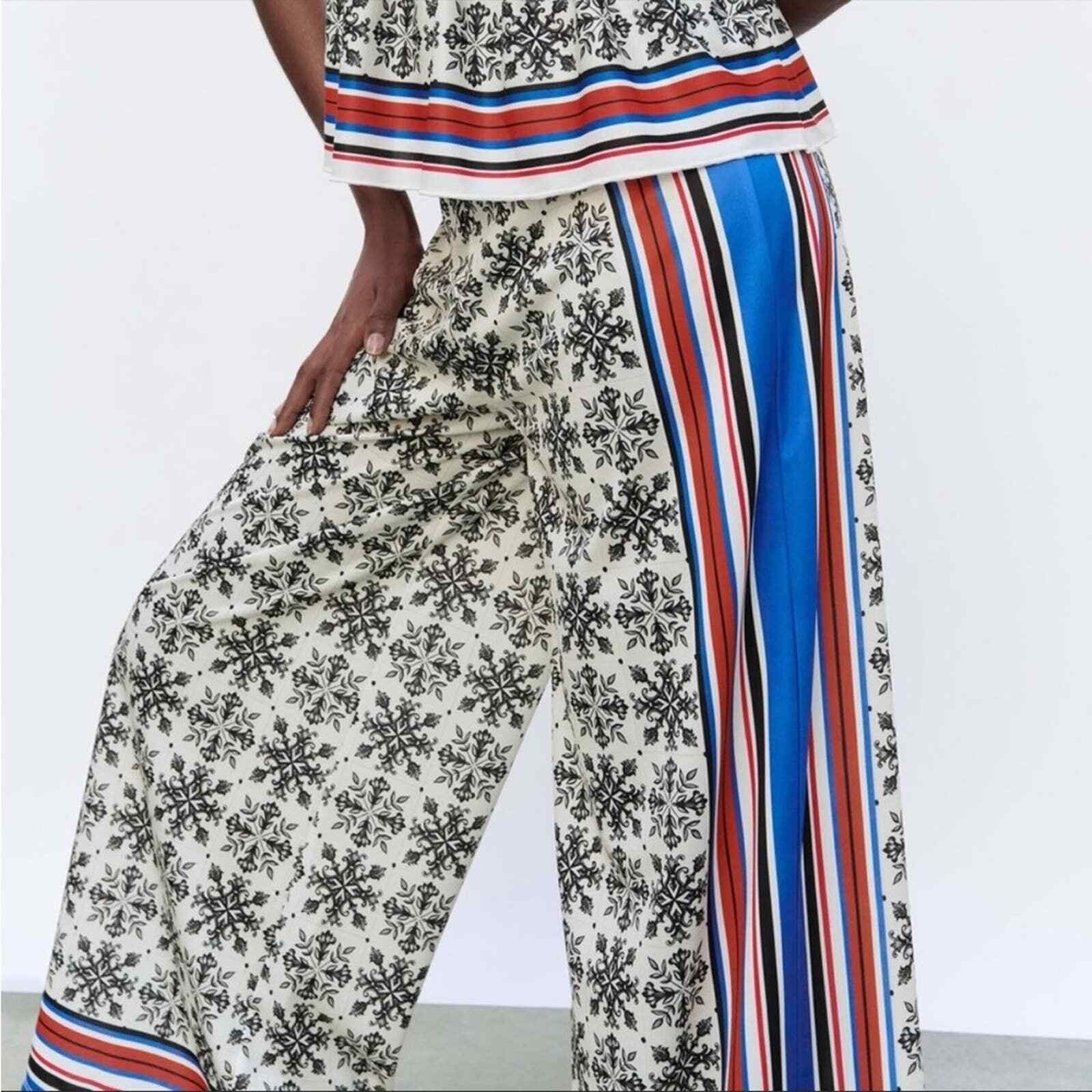 Zara Zara Contrast Striped Scarf Print Detail Pants Size 30" / US 8 / IT 44 - 1 Thumbnail