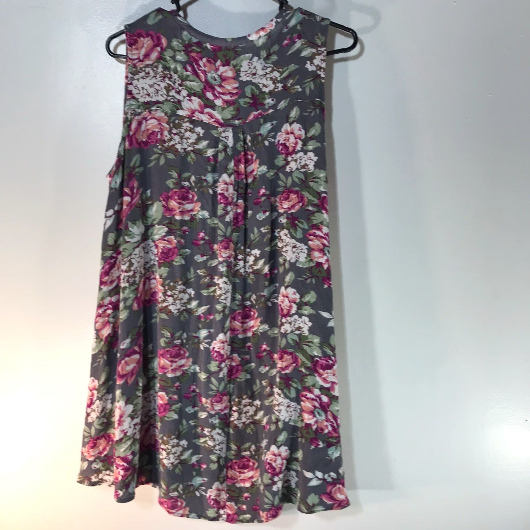 Vintage UMGEE Women's Floral A-Line Dress Sleeveless Keyhole Neck Casual Summer L Gray Multi Size L / US 10 / IT 46 - 2 Thumbnail