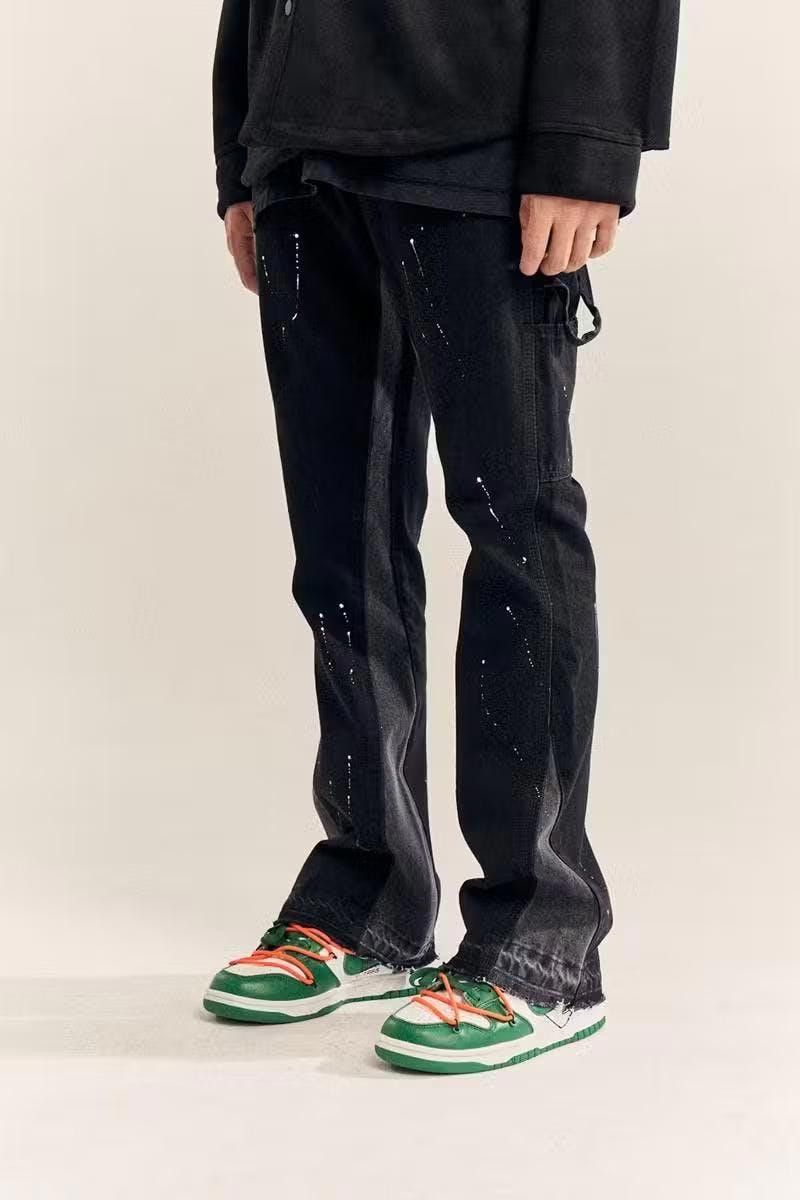 Jean Splattered Paint Flare Black Denim Jeans Size US 30 / EU 46 - 2 Thumbnail