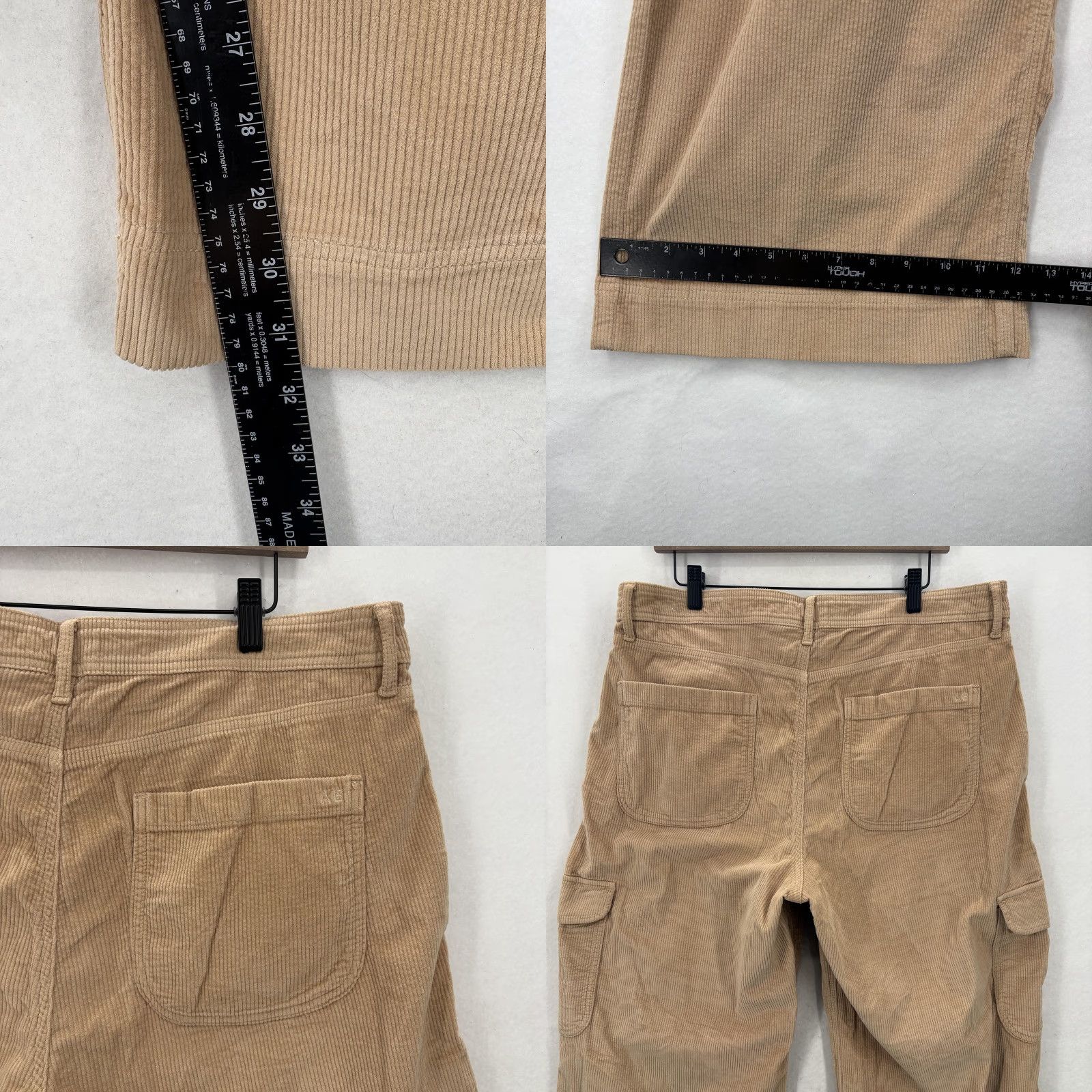 American Eagle Outfitters VINTAGE American Eagle Pants Womens 16 Beige Corduroy Super High Rise Wide Leg Cargo Y2K Size 38" / US 16 / IT 52 - 9 Thumbnail