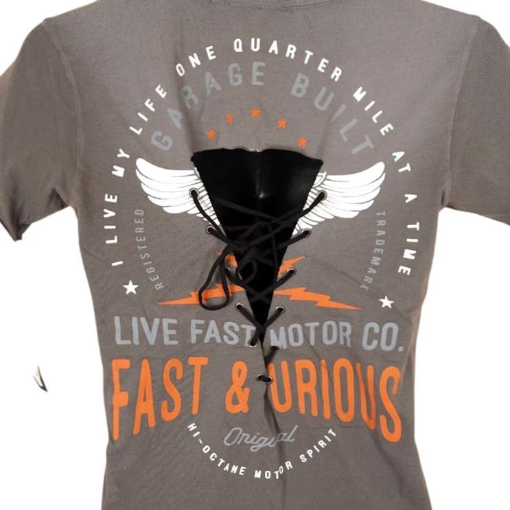 Affliction Affliction T Shirt Womens Size Small Gray Motor Parts FFW302 Lace Up Made In USA Size S / US 4 / IT 40 - 2 Thumbnail