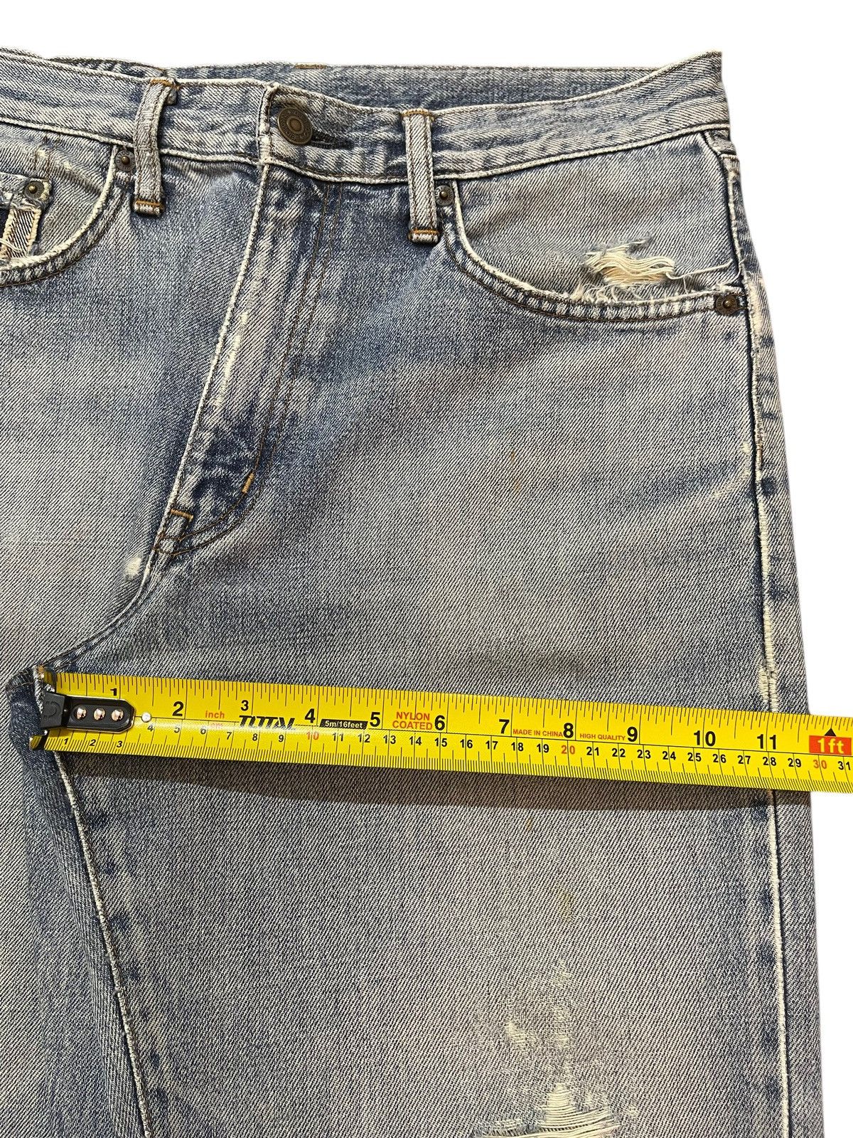 Edwin Vintage Edwin 405 Blue Wash Faded Distressed Baggy Jeans Size US 31 - 15 Thumbnail