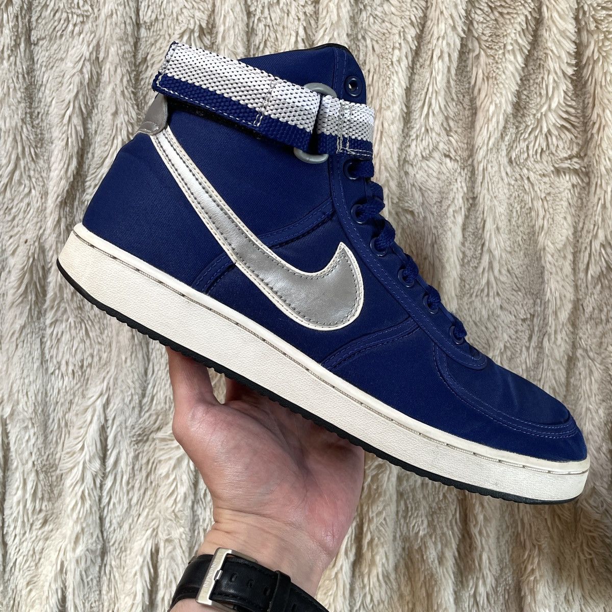 image of 2002 Nike Vandal High Nylon Deep Blue Silver Y2K Aj1 Dunk Shoes, Men's (Size 11)