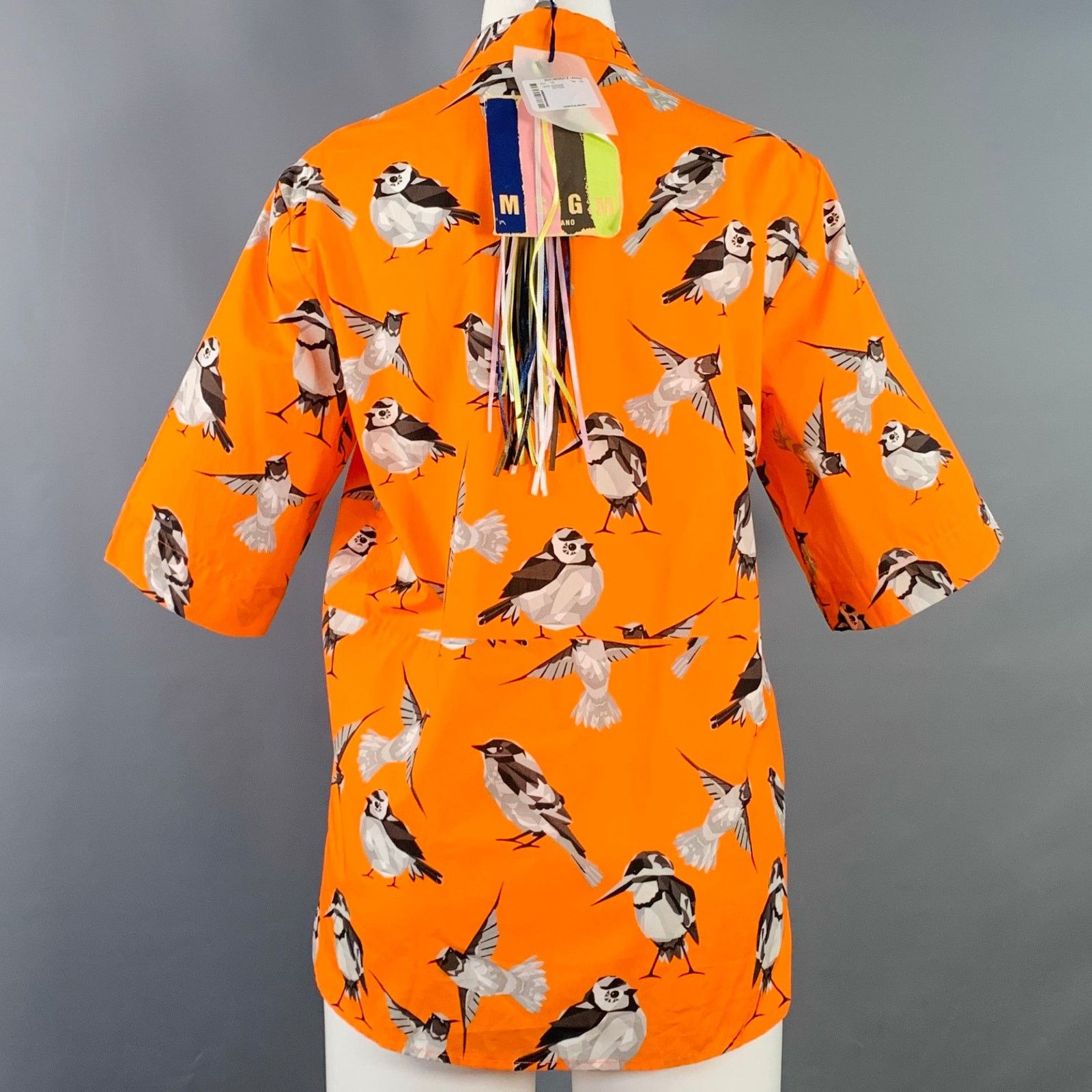 MSGM Orange Black White Cotton Birds One Pocket Shirt Size US M / EU 48-50 / 2 - 3 Thumbnail