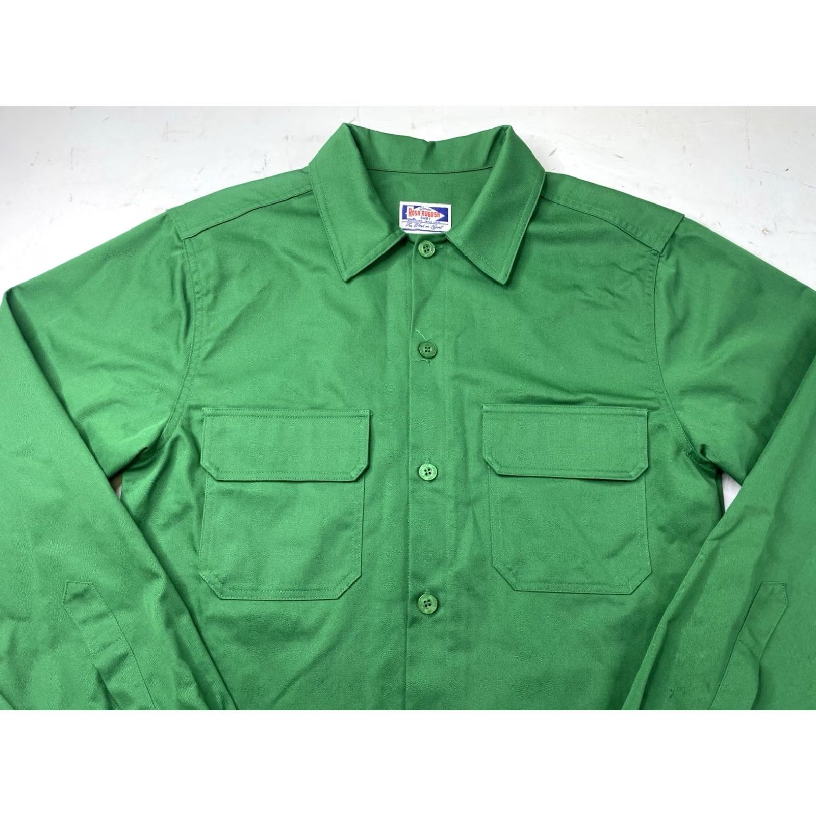 Vintage Rosa Rugosa Shirt Long Sleeve Green Mens Cotton Poly Small Work Button-Up Knit Heavyweight Folded Collar Spread Regular Size US S / EU 44-46 / 1 - 2 Thumbnail