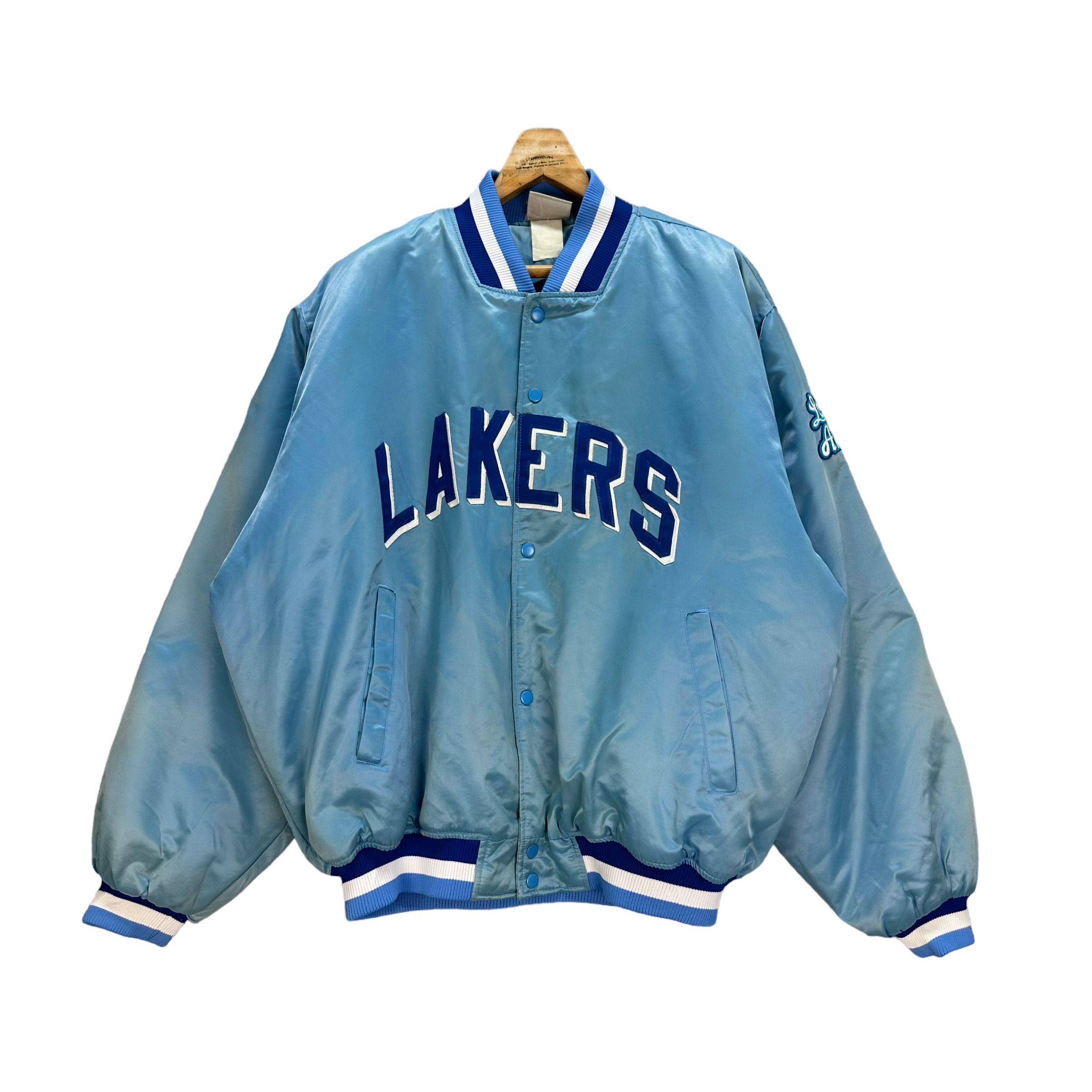 image of L A Lakers x Majestic Vintage Hardwood Classics Nba Lakers Coach Jacket 7883-188 in Blue (Size 2XL)
