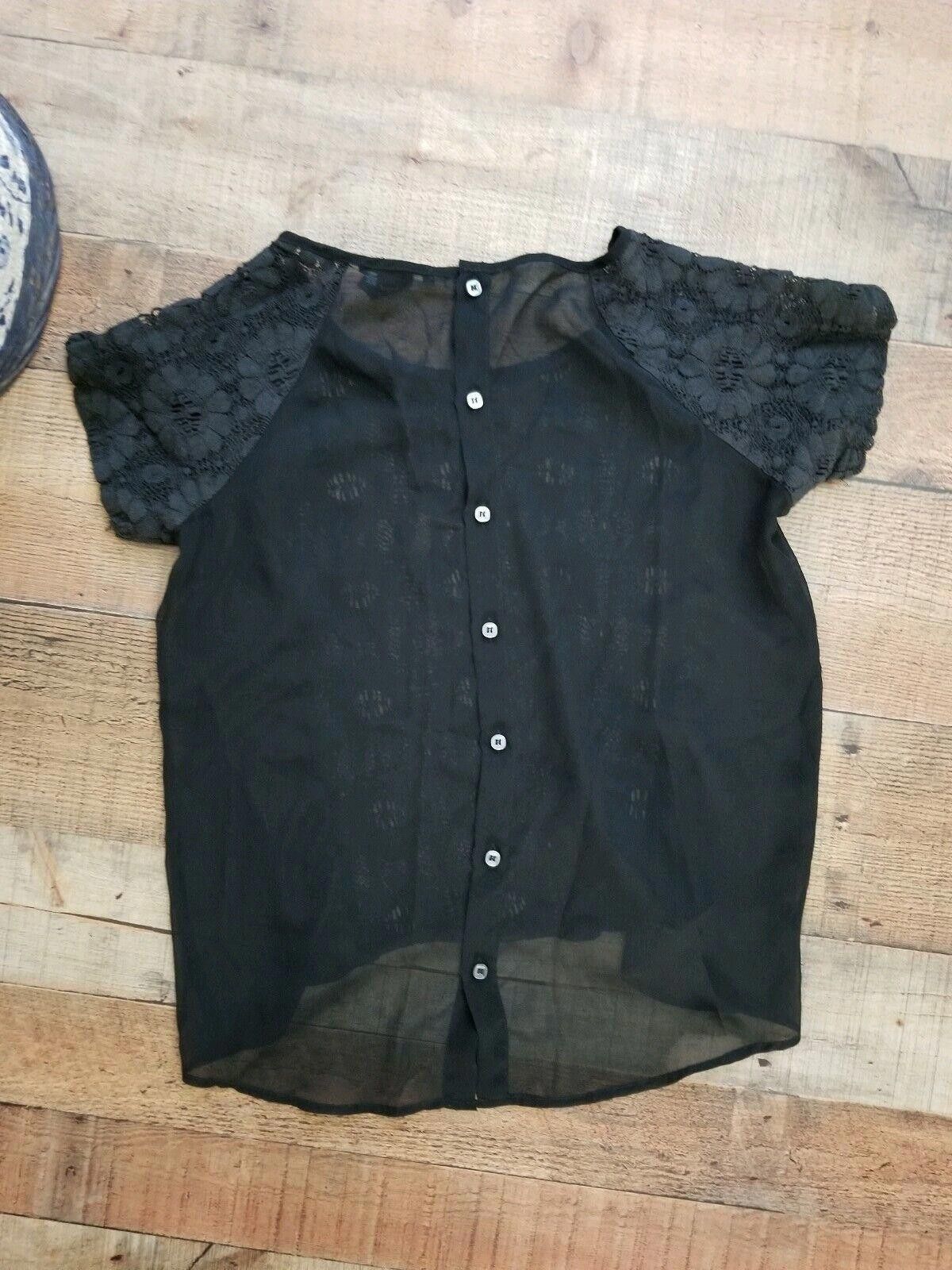 Designer Michael Brandon Shirt Medium Black Sheer Buttons Lace Size M / US 6-8 / IT 42-44 - 2 Thumbnail