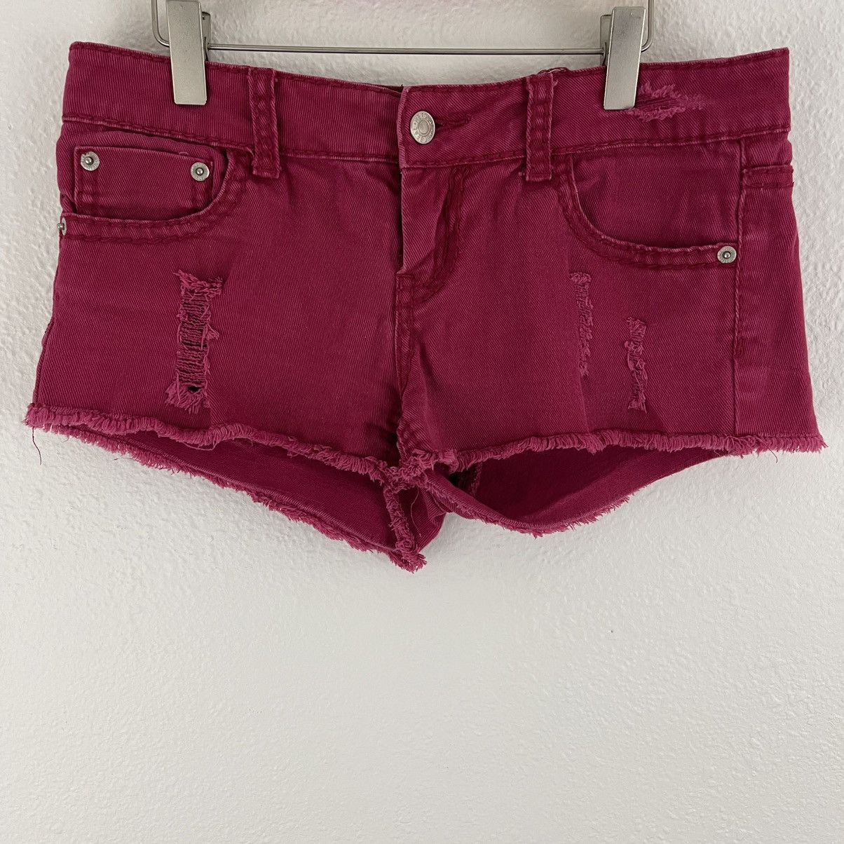 Other WET SEAL Vintage Y2K Pink Low Rise Distressed Denim Shorts Size 26" / US 2 / IT 38 - 1 Thumbnail