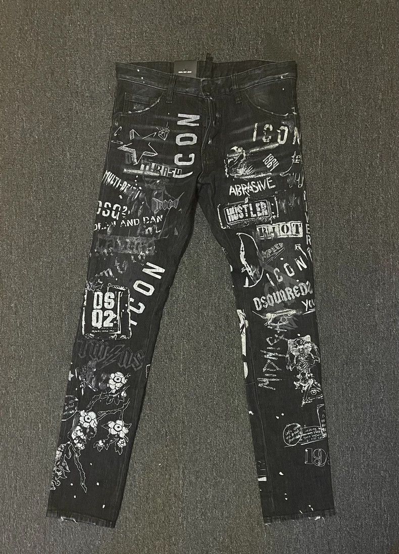 Dsquared2 Dsquared2 Graffiti Print Denim Jeans-yf Size US 32 / EU 48 - 1 Thumbnail