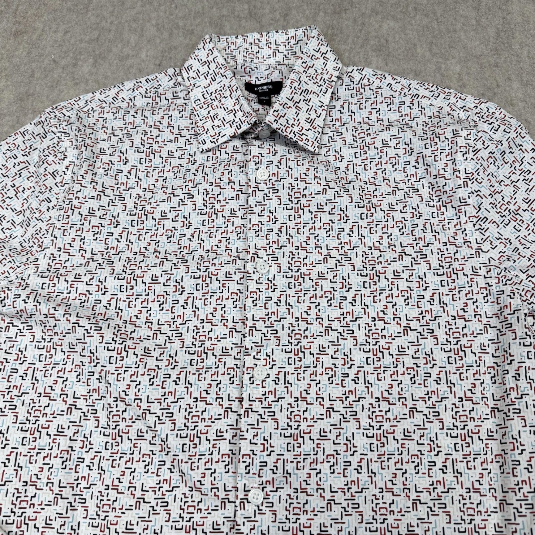 Express Express Shirt Mens Medium White Geometric Slim Fit Long Sleeve Button Down Size US M / EU 48-50 / 2 - 3 Thumbnail