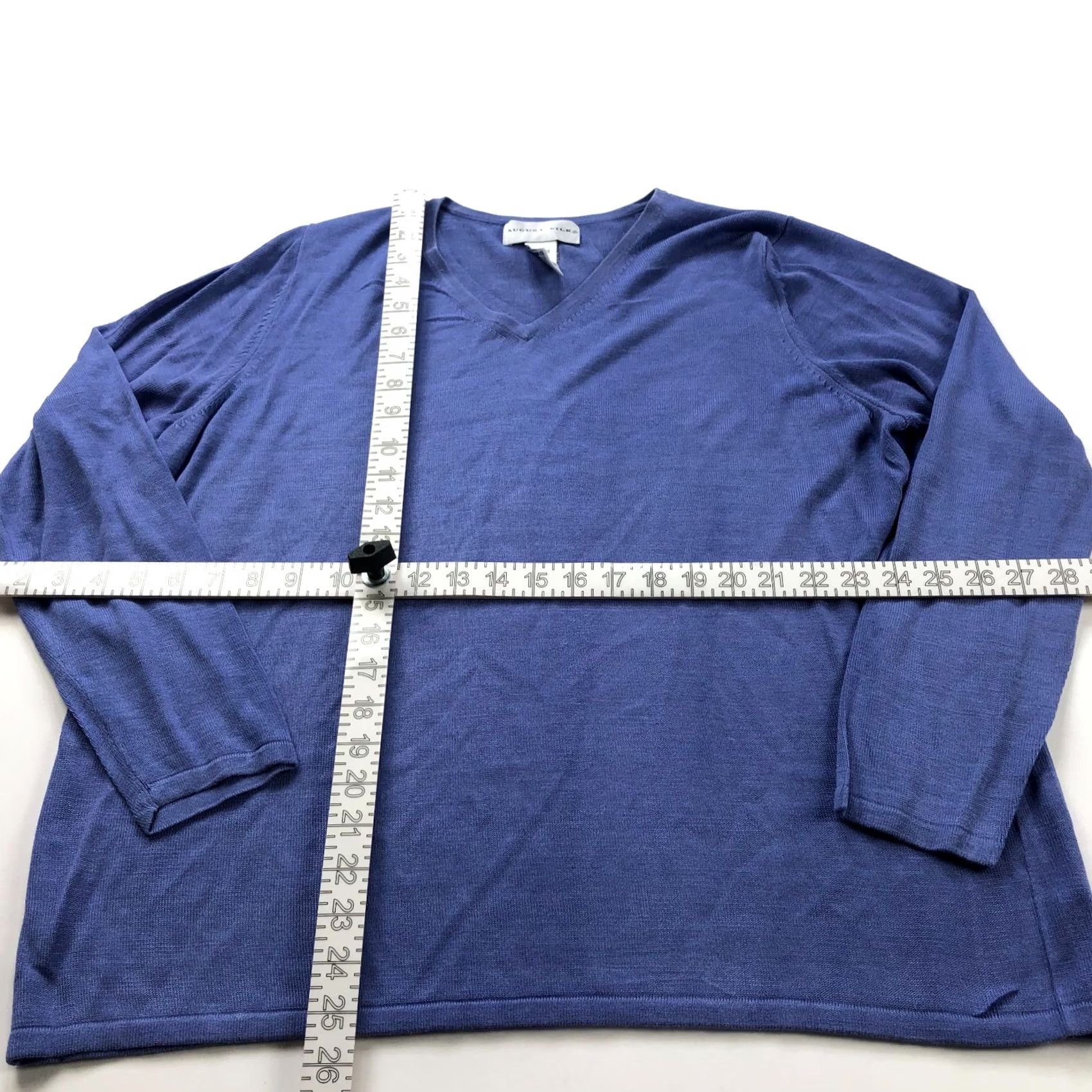 Vintage August Silk Plus 1X Silk V-Neck Pullover Sweater Blue Purple Womens 1X Pullover Knit Crew Neck Casual Party/Cocktail Size XL / US 12-14 / IT 48-50 - 3 Thumbnail