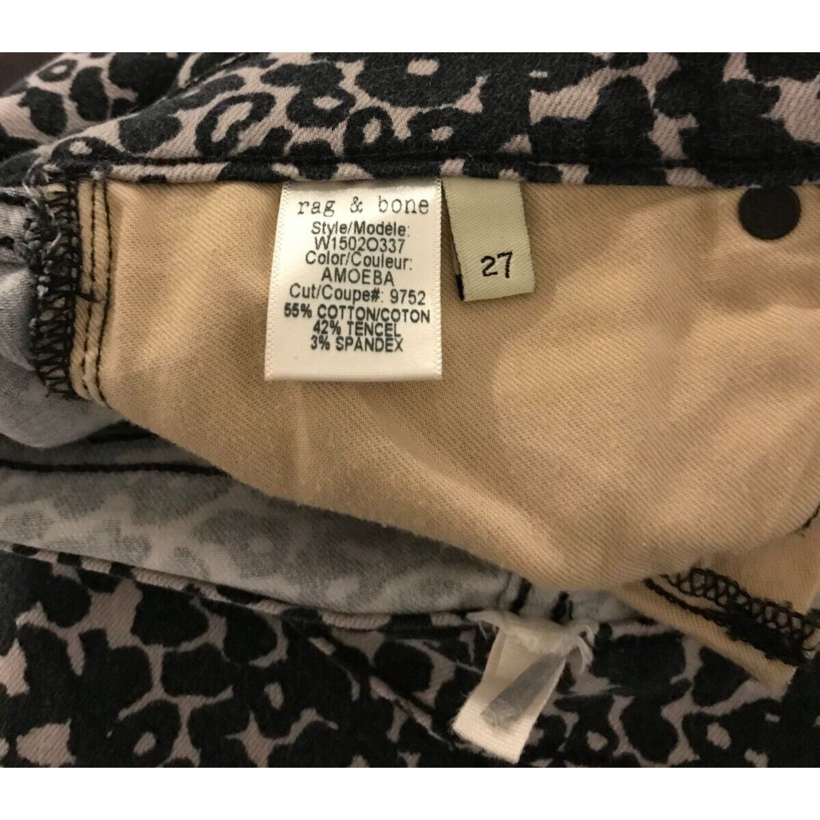 Rag & Bone Rag & Bone Skinny Amoeba Black/Brown Leopard Mid Rise Jeans Size 27" / US 4 / IT 40 - 6 Thumbnail