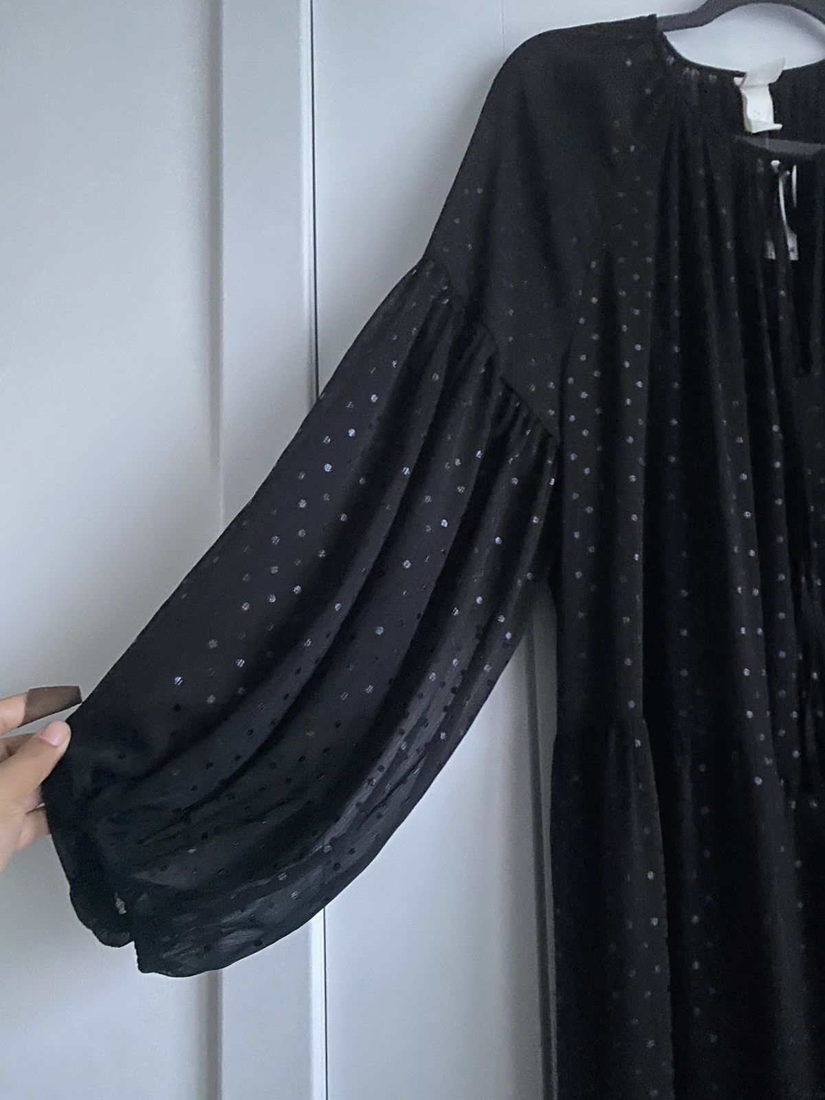 H&M H&M LONG BLACK POLKA DOT SHIMMERING PATTERN CHIFFON DRESS Size XL / US 12-14 / IT 48-50 - 5 Thumbnail