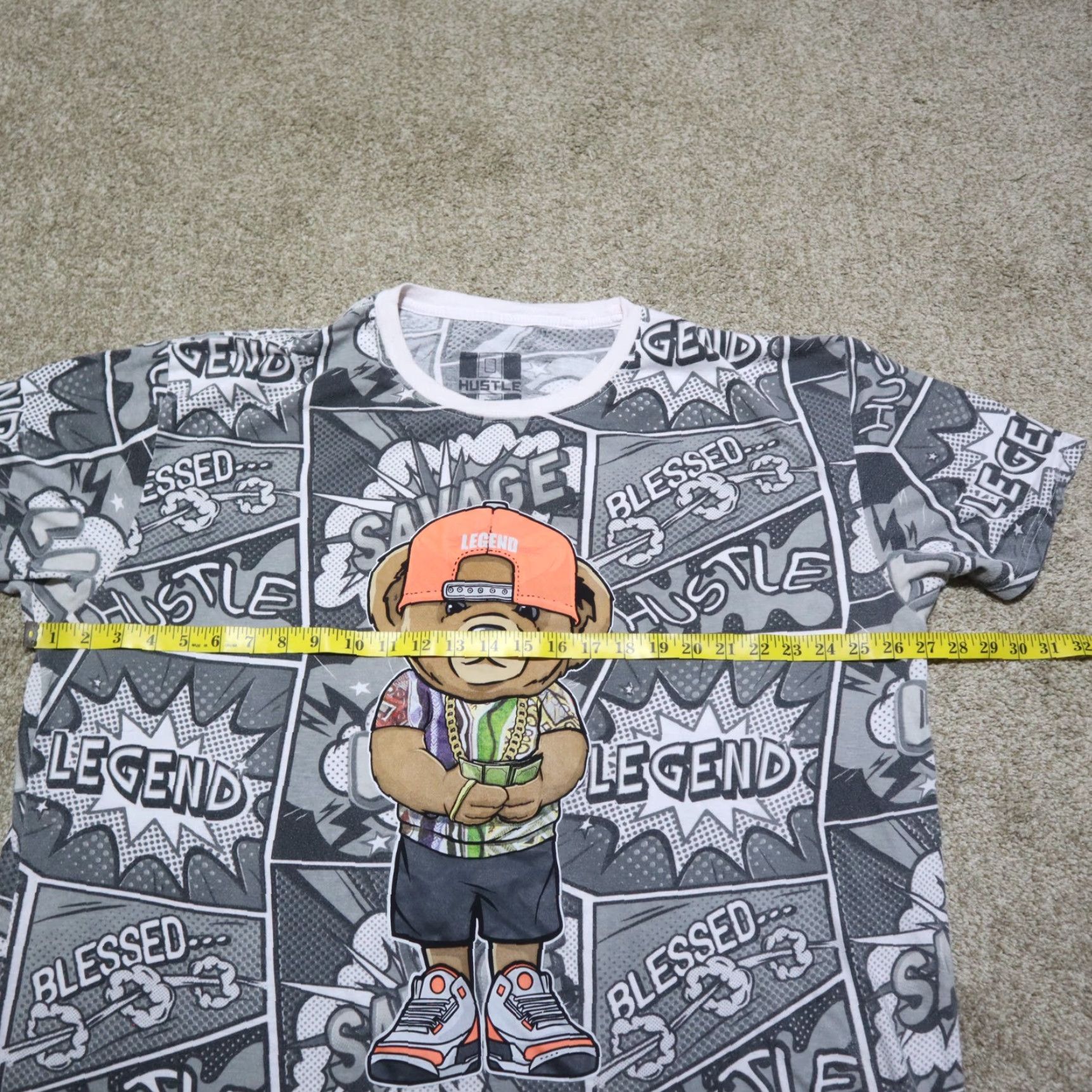 Vintage Hustle Shirt Men 3XL Gray Short Sleeve Tee Dabbing Bear Logo Print Sports Vintage No XXXL Size US 39 - 4 Thumbnail
