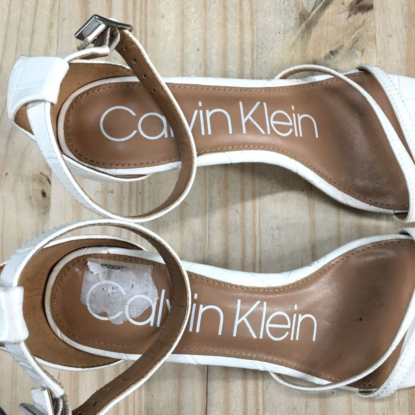 Calvin Klein Calvin Klein Sandals Womens 7 Lali Ankle Strap Pumps White Faux Leather Heeled Size US 7 / IT 37 - 6 Thumbnail