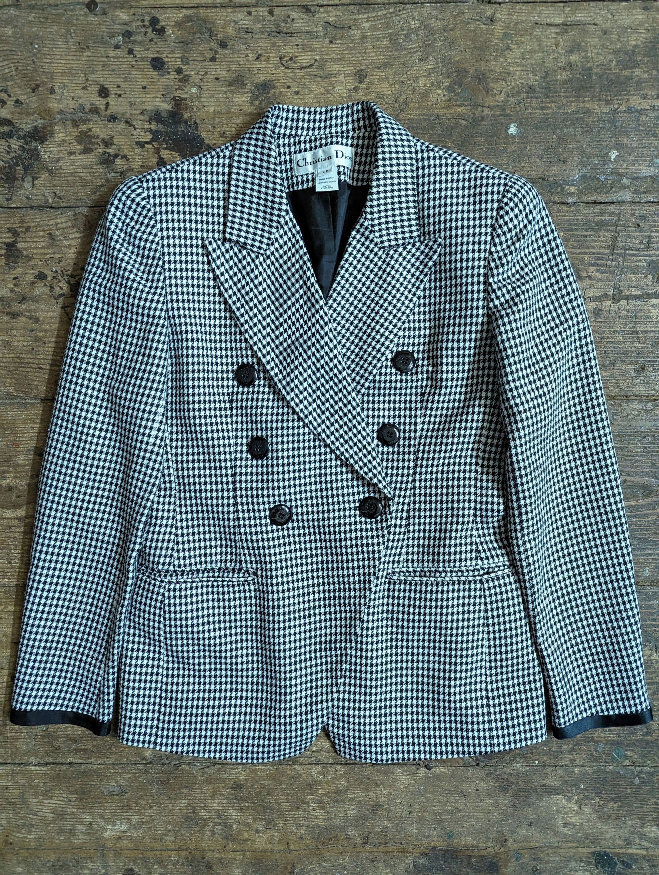 image of 90's Christian Dior Houndstooth Double Breasted Blazer, Women's (Size Medium)