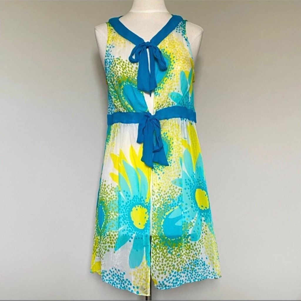 MILLY Milly Cabana, Front Tie Silk Swim Floral Print Bathing Suit Size L / US 10 / IT 46 - 12 Thumbnail