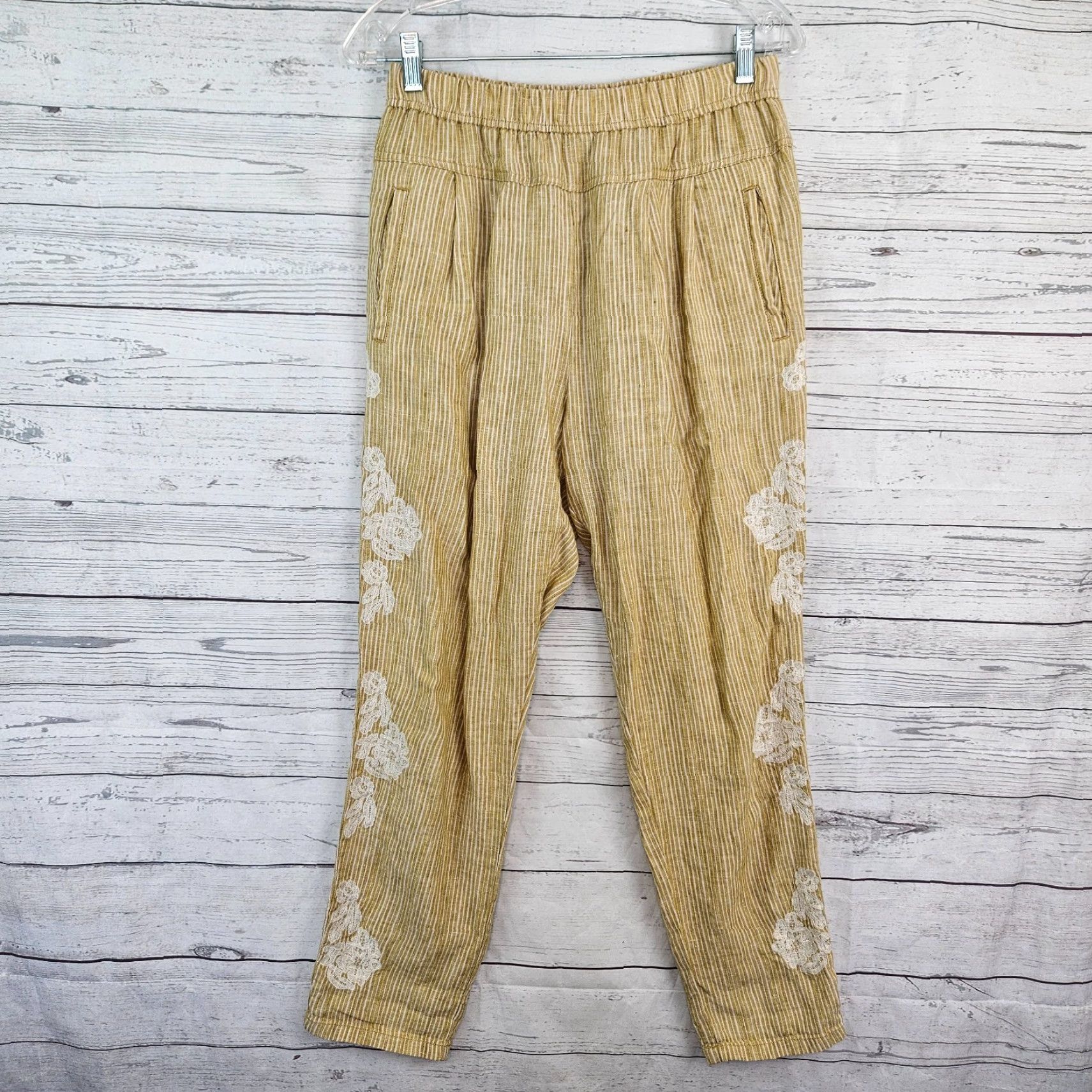 Anthropologie Anthropologie Womens Pants XS Multicolor Striped Linen Embroidered Pull On Ankle Size 26" / US 2 / IT 38 - 2 Thumbnail