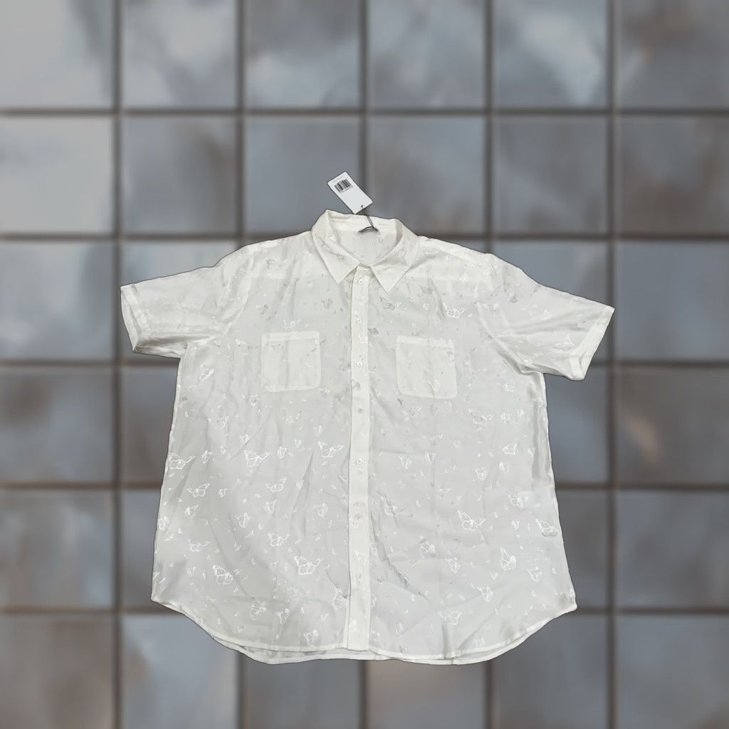 Silk Laundry NWT Silk Laundry Boyfriend Shirt XL White Silk Short Sleeve Monarch Jacquard Size XL / US 12-14 / IT 48-50 - 1 Thumbnail