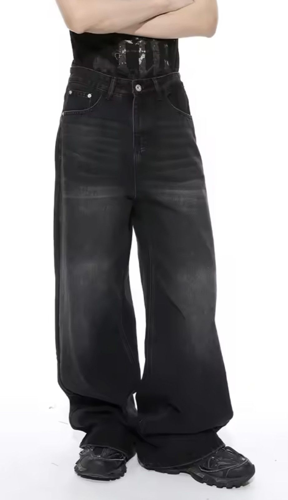 Japanese Brand Kitajima x zai Black Baggy Washed Denim Jeans Size US 31 - 1 Thumbnail