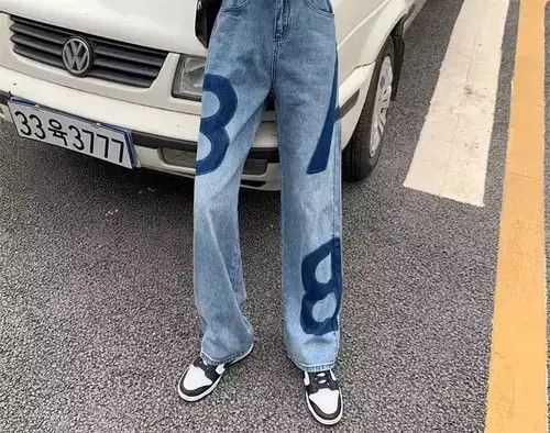 Graphic Casual Pants Straight Wide Leg Jeans