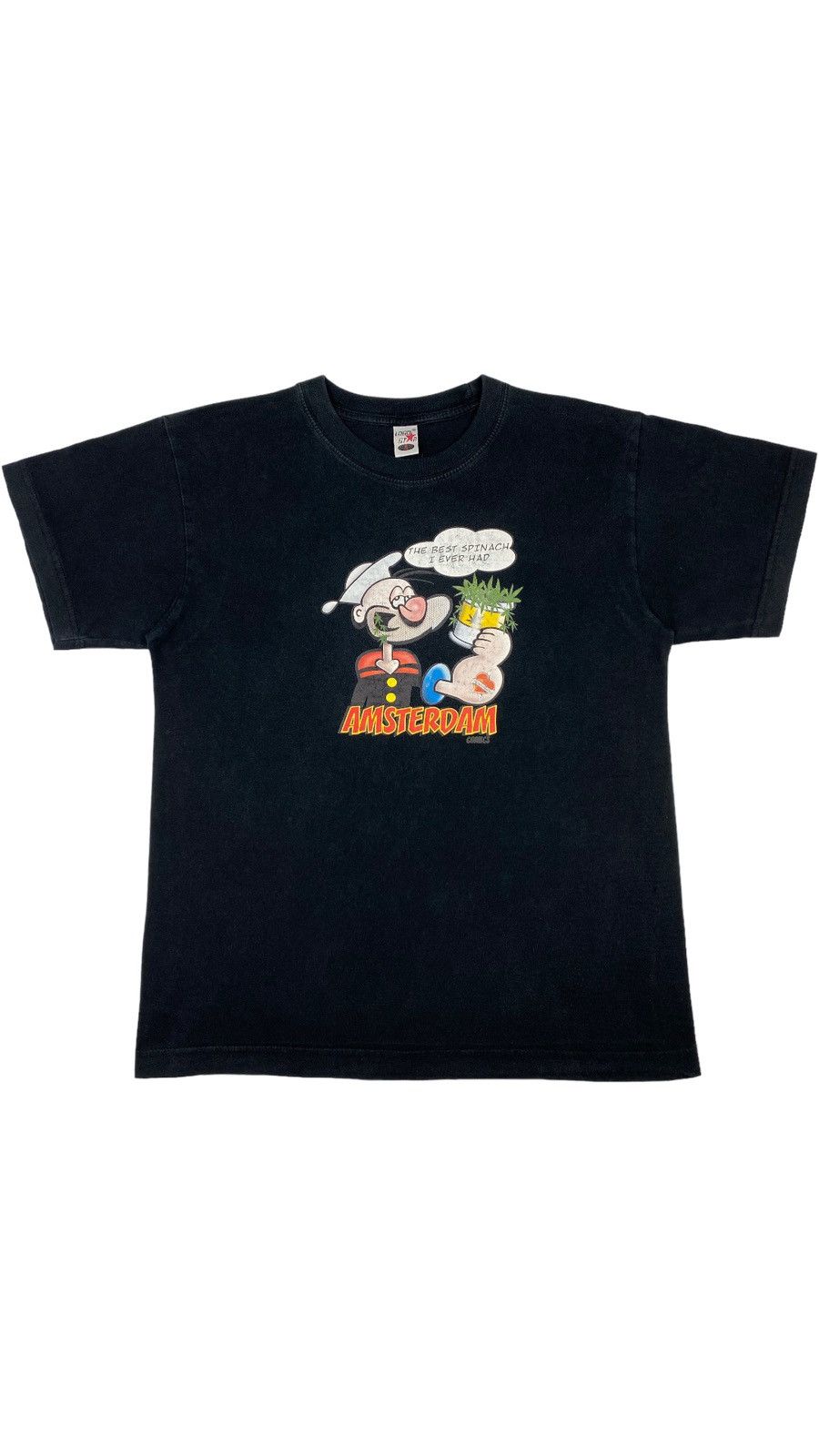 image of Humor x Vintage vtg Funny Amsterdam Weed Marijuana Spinach Popeye in Black (Size Medium)
