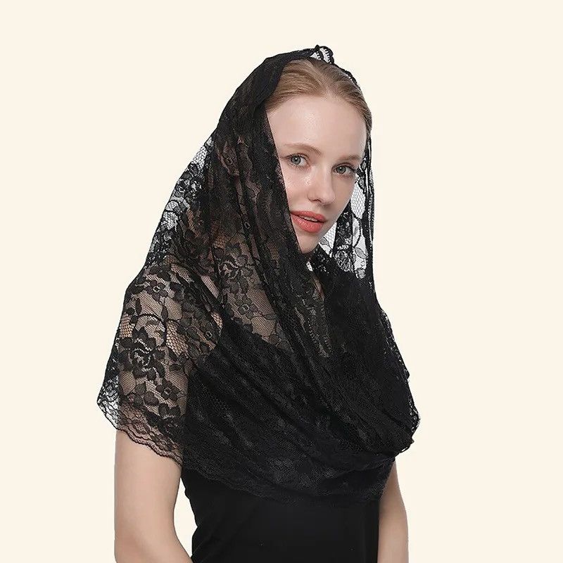 Vintage Black Flower Lace Scarf 🌺🧣 Size ONE SIZE - 4 Thumbnail
