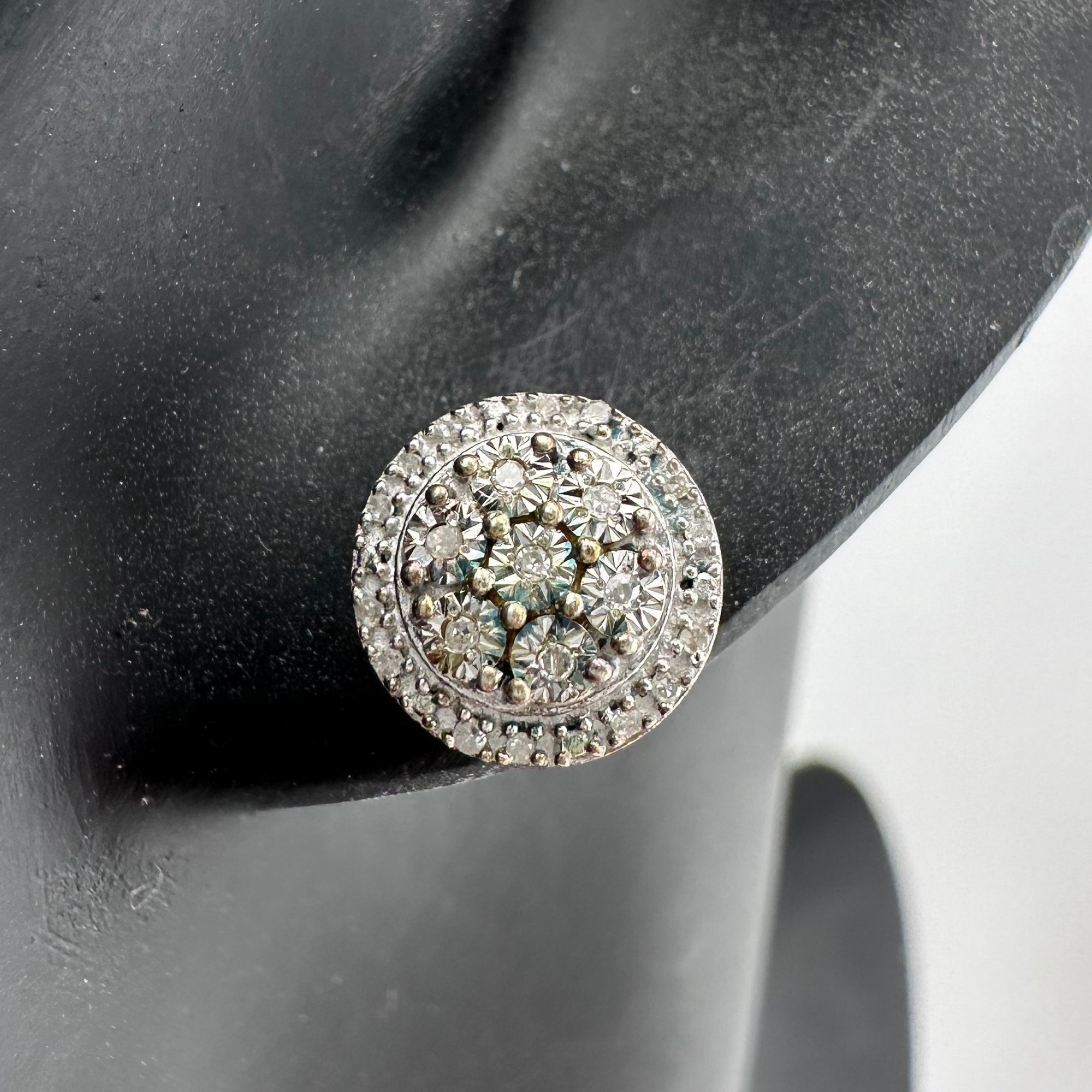 Other Natural Diamond Halo Stud Earrings in Sterling Silver Size ONE SIZE - 4 Thumbnail